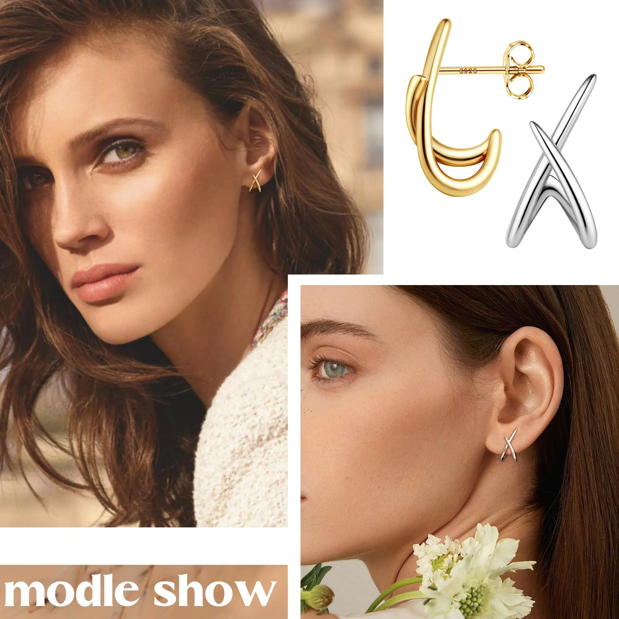 Diamday Orecchini Donna, forma X Orecchini, Agli in argento 925 - immagine 3