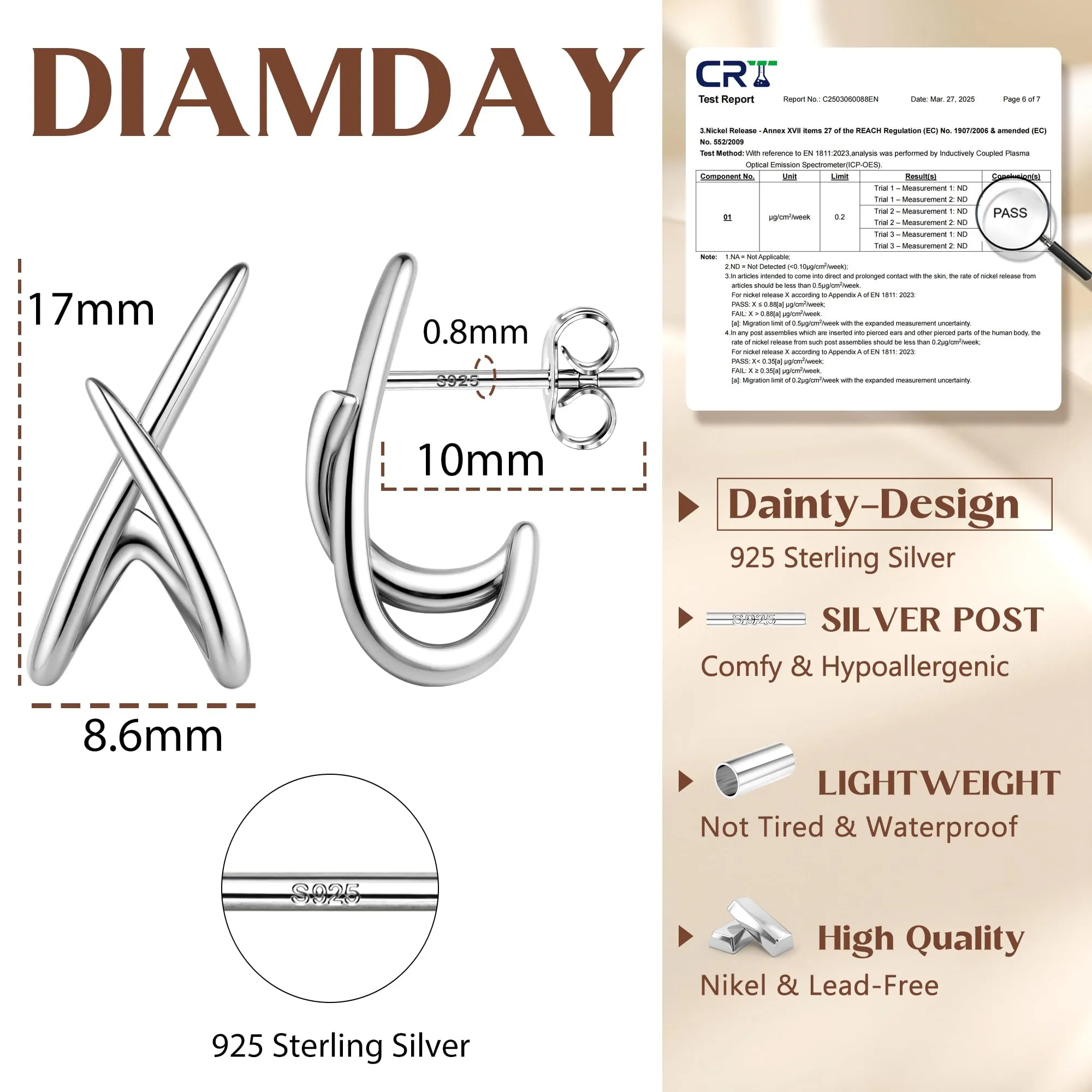 Diamday Orecchini Donna, forma X Orecchini, Agli in argento 925 - immagine 5