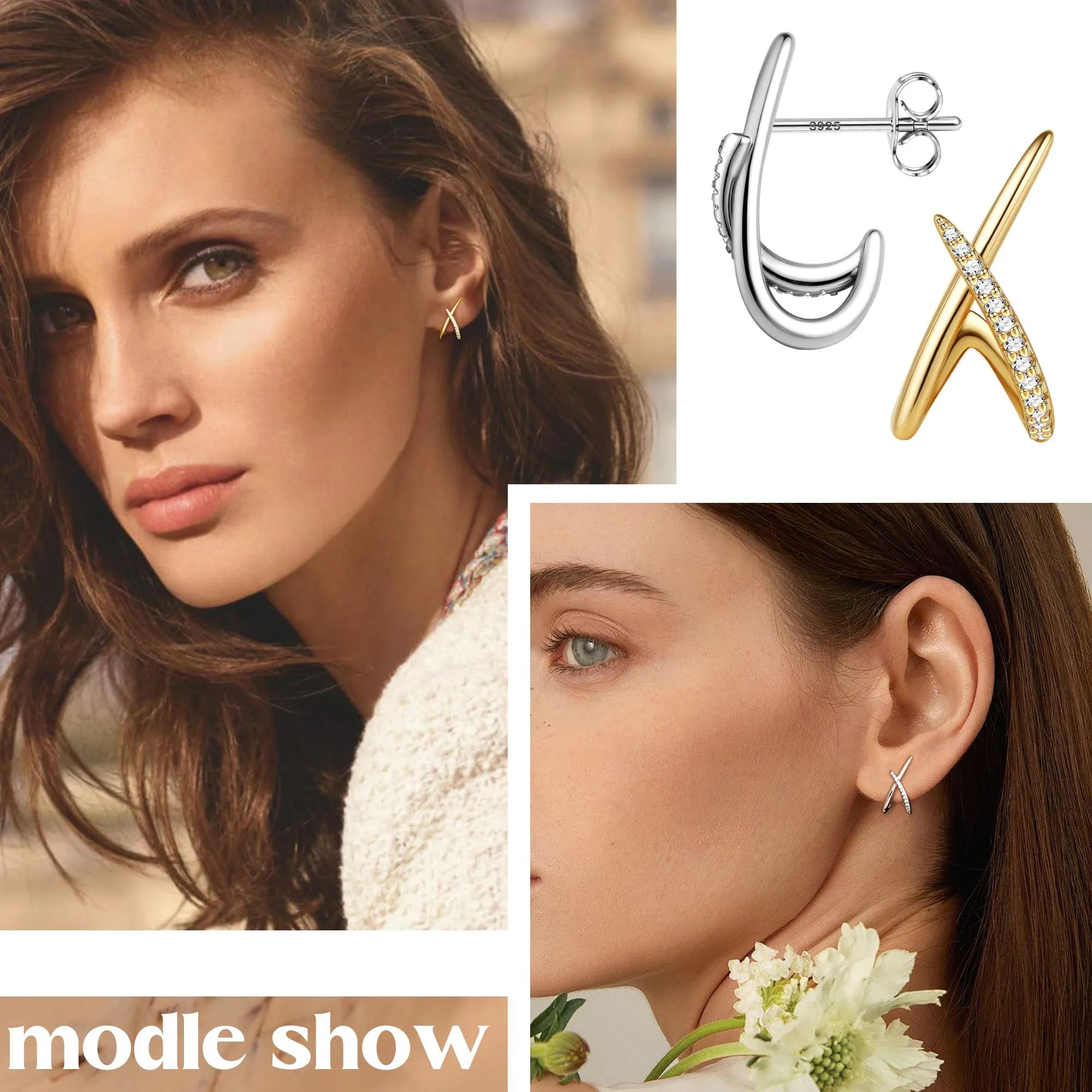 Diamday Orecchini Donna, forma X Orecchini, Agli in argento 925 - immagine 3