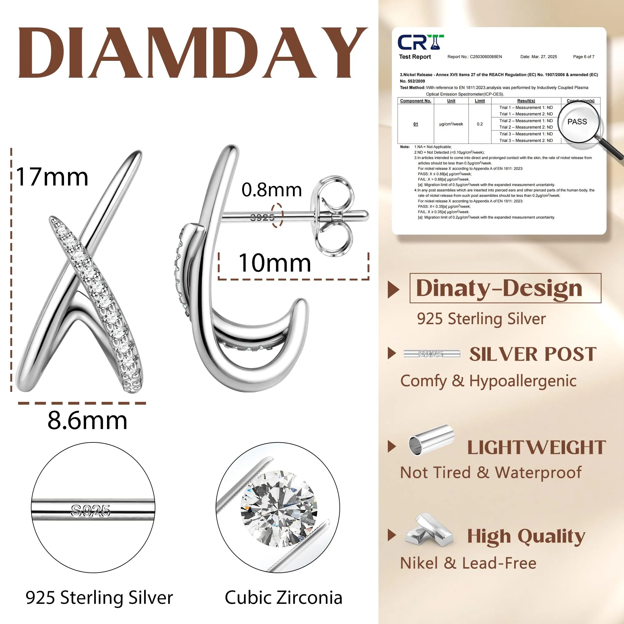 Diamday Orecchini Donna, forma X Orecchini, Agli in argento 925 - immagine 4