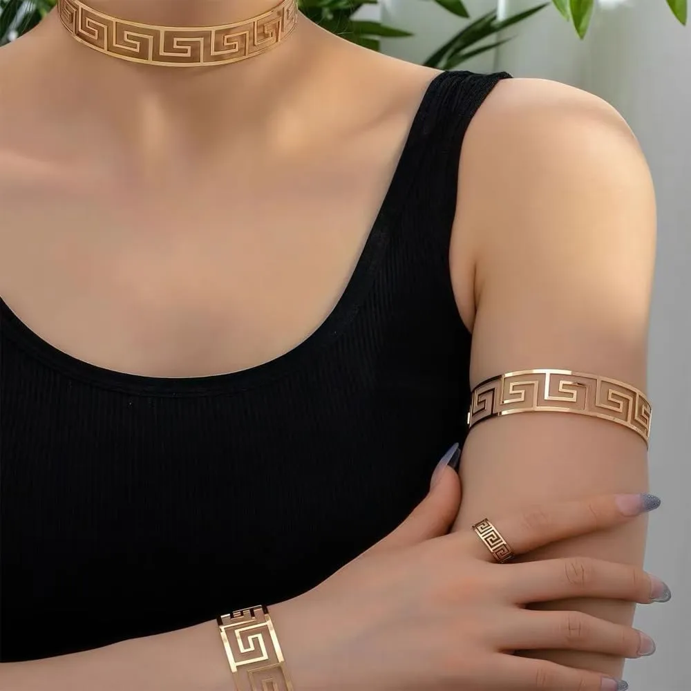 XFSRG Parure Gioielli Donna Oro Greco Design Elegante Set Collana e Orecchini per Occasioni Speciali - immagine 3