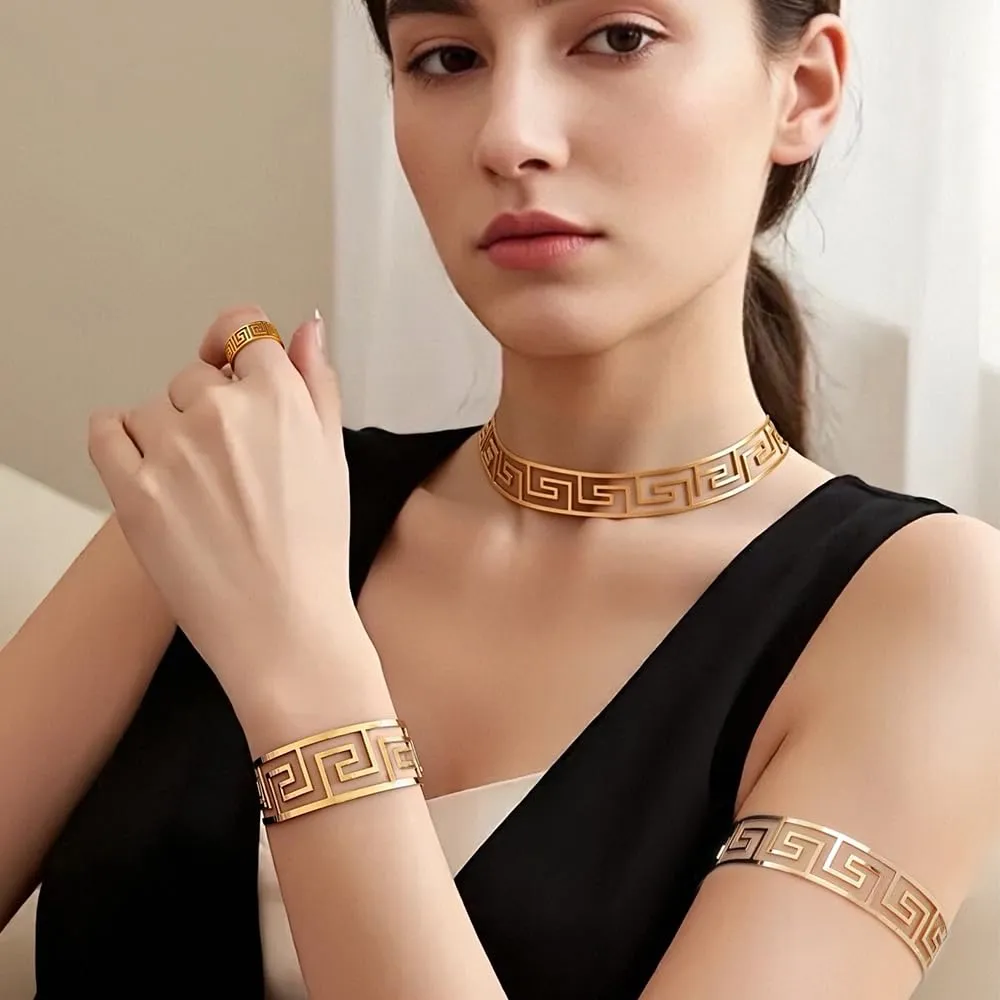 XFSRG Parure Gioielli Donna Oro Greco Design Elegante Set Collana e Orecchini per Occasioni Speciali - immagine 5