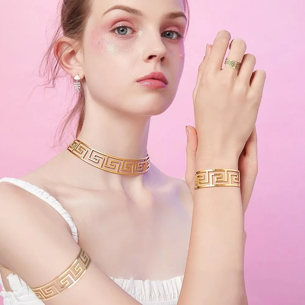 XFSRG Parure Gioielli Donna Oro Greco Design Elegante Set Collana e Orecchini per Occasioni Speciali - immagine 6