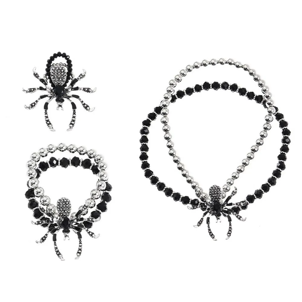 XFSRG 3 Pezzi Parure Gioielli Donna Halloween Spider con Diamanti Incastonati Orecchini Collana e Anello in Stile Gotico Accessori Punk Personalizzati - immagine 1