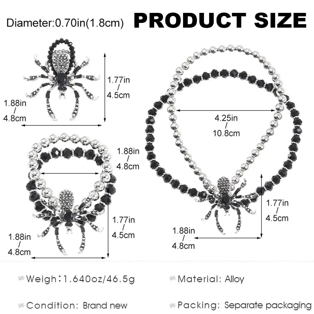 XFSRG 3 Pezzi Parure Gioielli Donna Halloween Spider con Diamanti Incastonati Orecchini Collana e Anello in Stile Gotico Accessori Punk Personalizzati - immagine 2