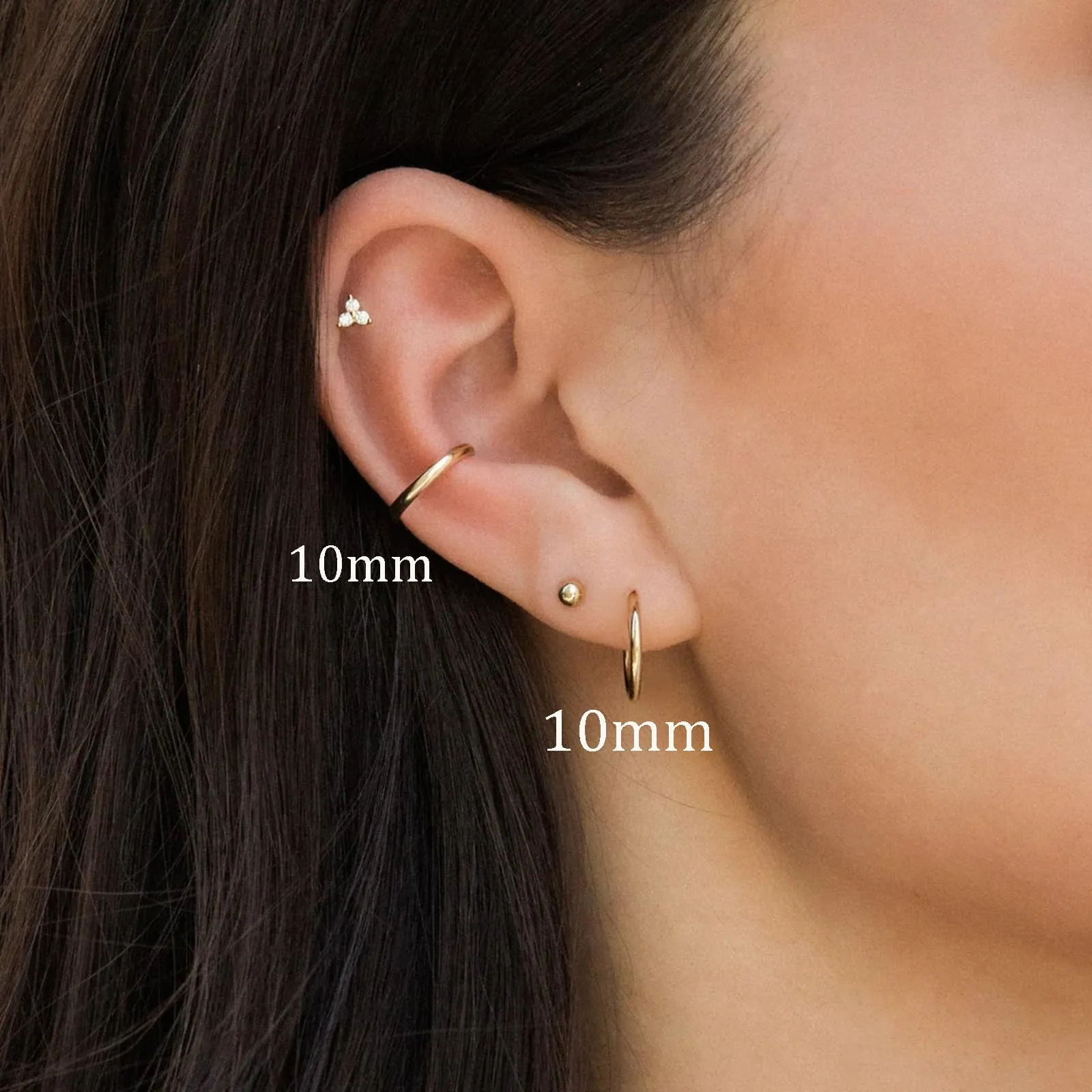 Anello per naso in oro e argento - Orecchini sottili in titanio - Per uomo e donna - 18 g - Per setto, helix, trago, conchiglia - Ipoallergenico - Per cartilagine, orecchio, labbra, naso - 6-10 mm, 6 - immagine 5
