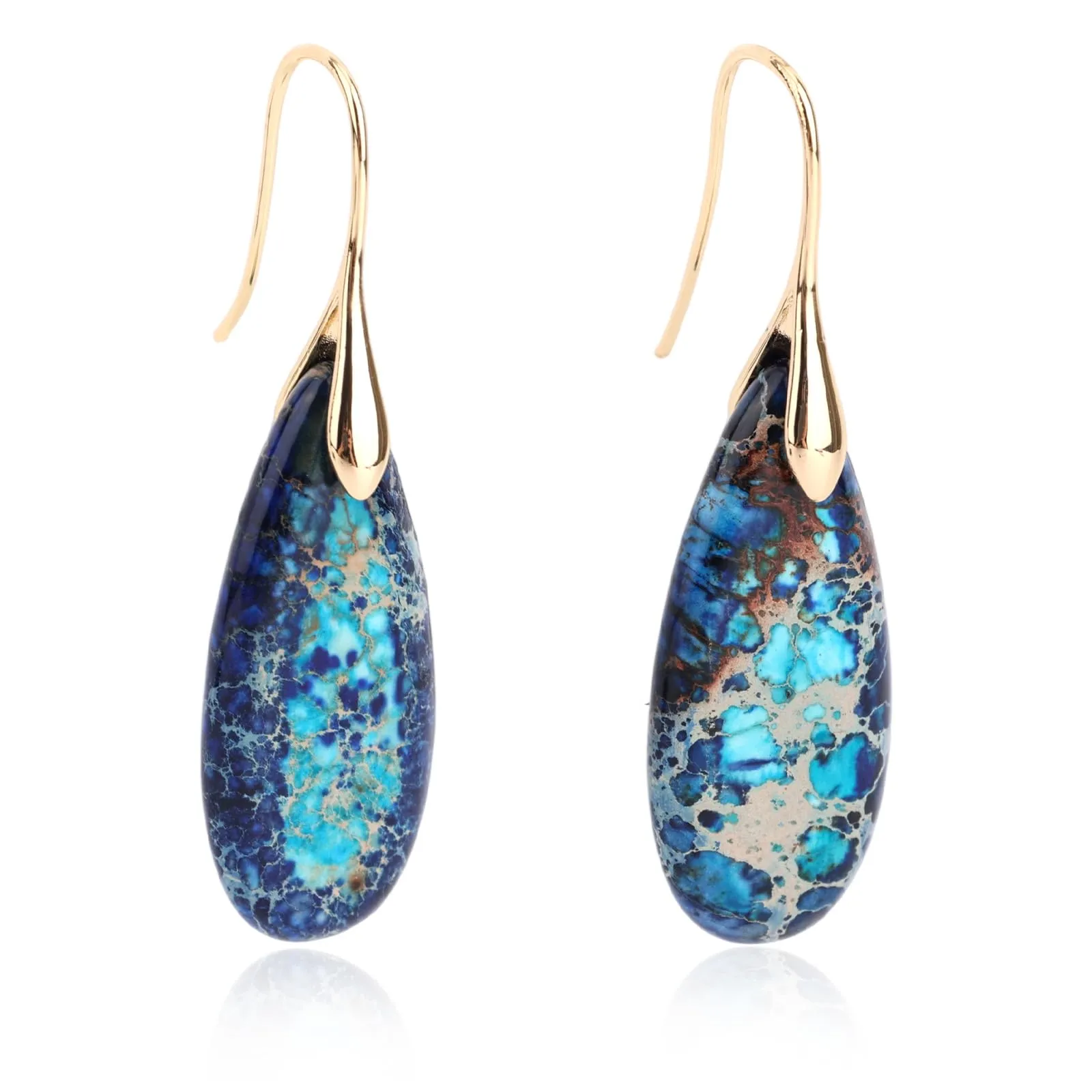 Orecchini in Pietra Naturale, Orecchini Pendenti a Cerchio Leggeri e Alla Moda a Forma di Goccia Gioielli in Pietra Regalo Compleanno per Donna (Blu, Oro) - immagine 1