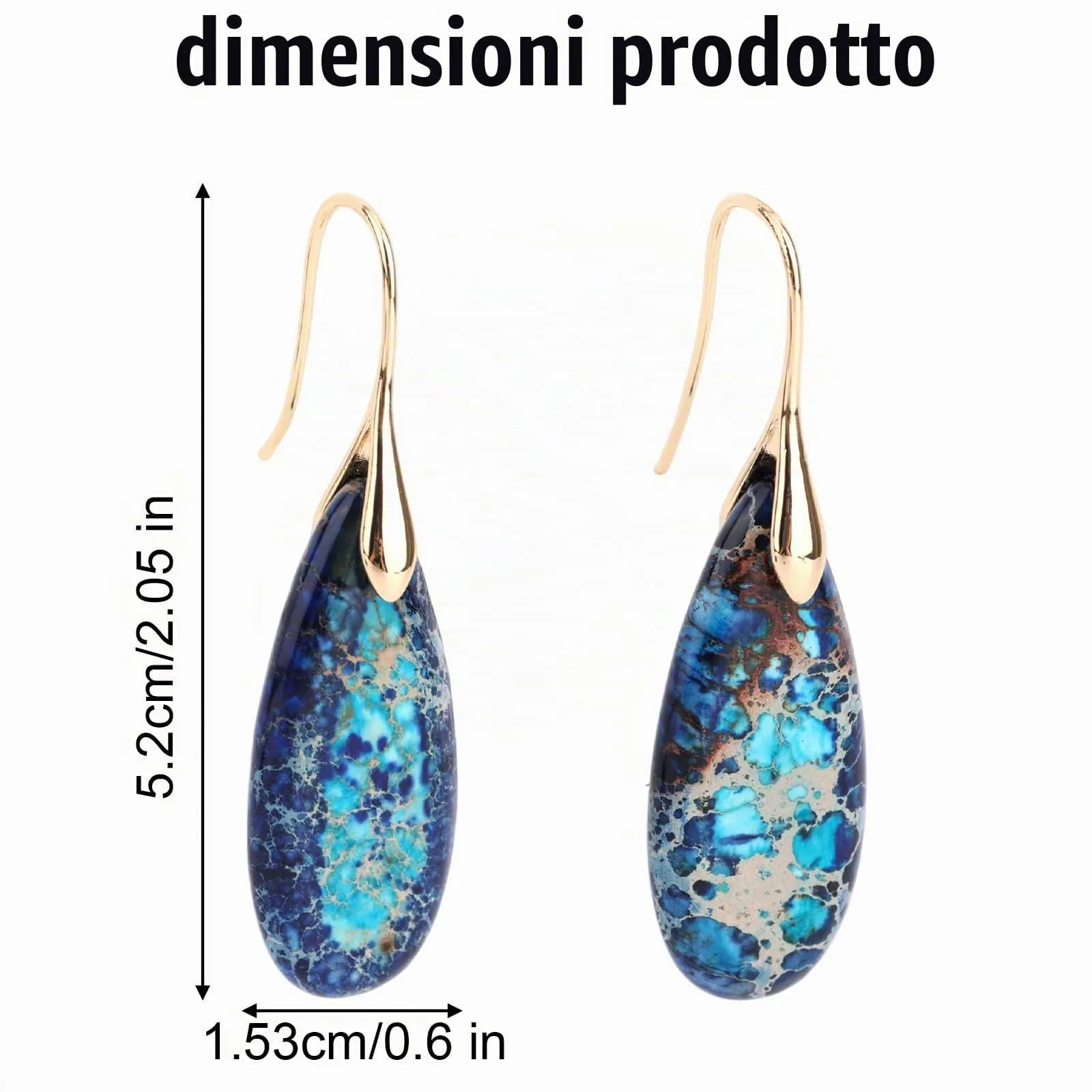 Orecchini in Pietra Naturale, Orecchini Pendenti a Cerchio Leggeri e Alla Moda a Forma di Goccia Gioielli in Pietra Regalo Compleanno per Donna (Blu, Oro) - immagine 2
