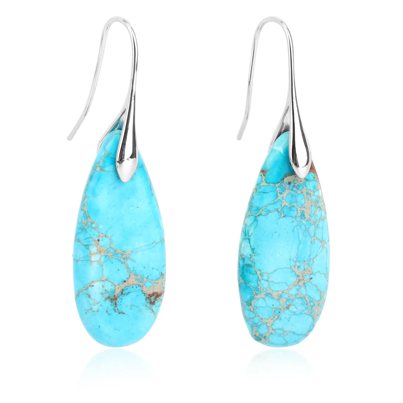 Orecchini in Pietra Naturale, Orecchini Pendenti a Cerchio Leggeri e Alla Moda a Forma di Goccia Gioielli in Pietra Regalo Compleanno per Donna (Blu Turchese, Argento) - immagine 1