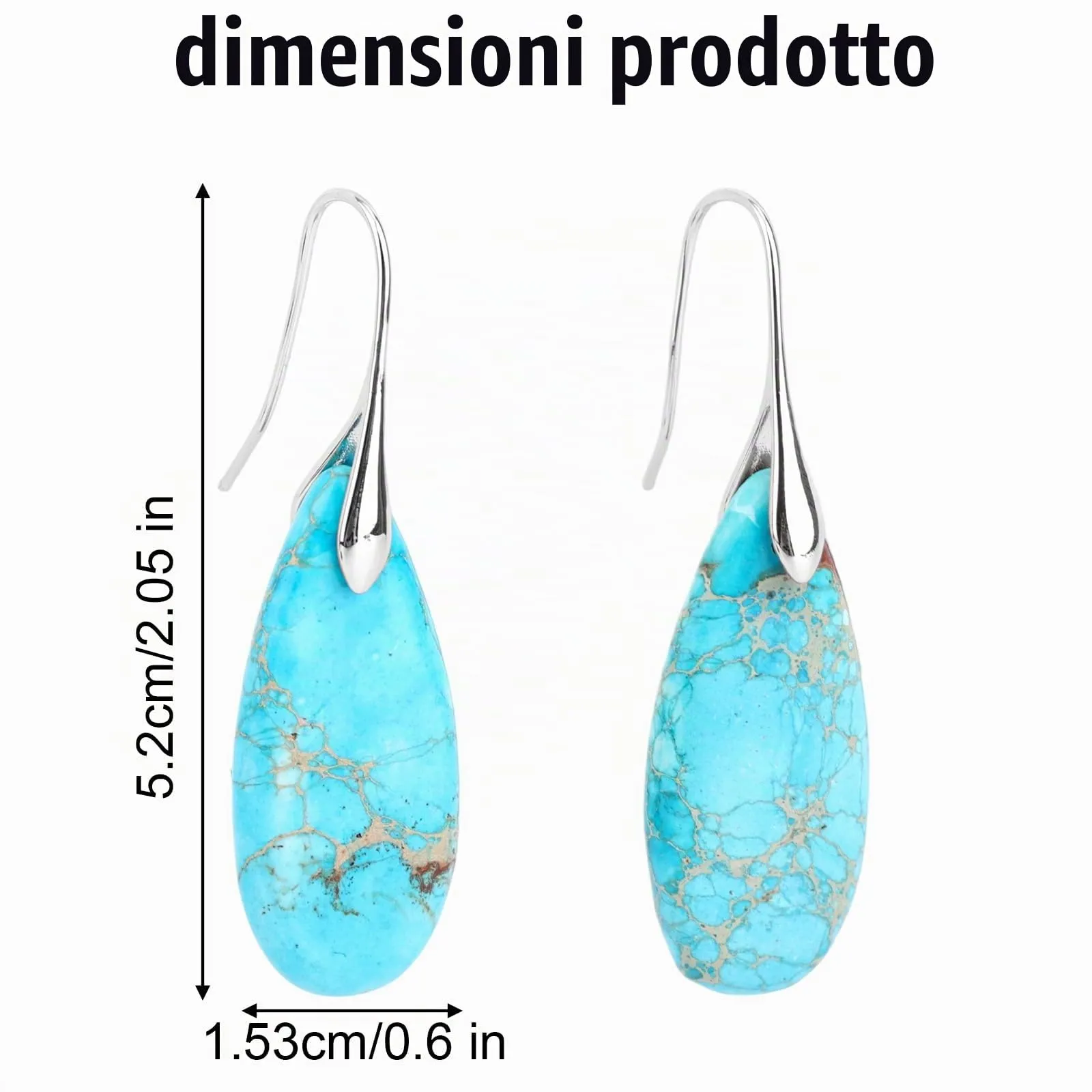 Orecchini in Pietra Naturale, Orecchini Pendenti a Cerchio Leggeri e Alla Moda a Forma di Goccia Gioielli in Pietra Regalo Compleanno per Donna (Blu Turchese, Argento) - immagine 2