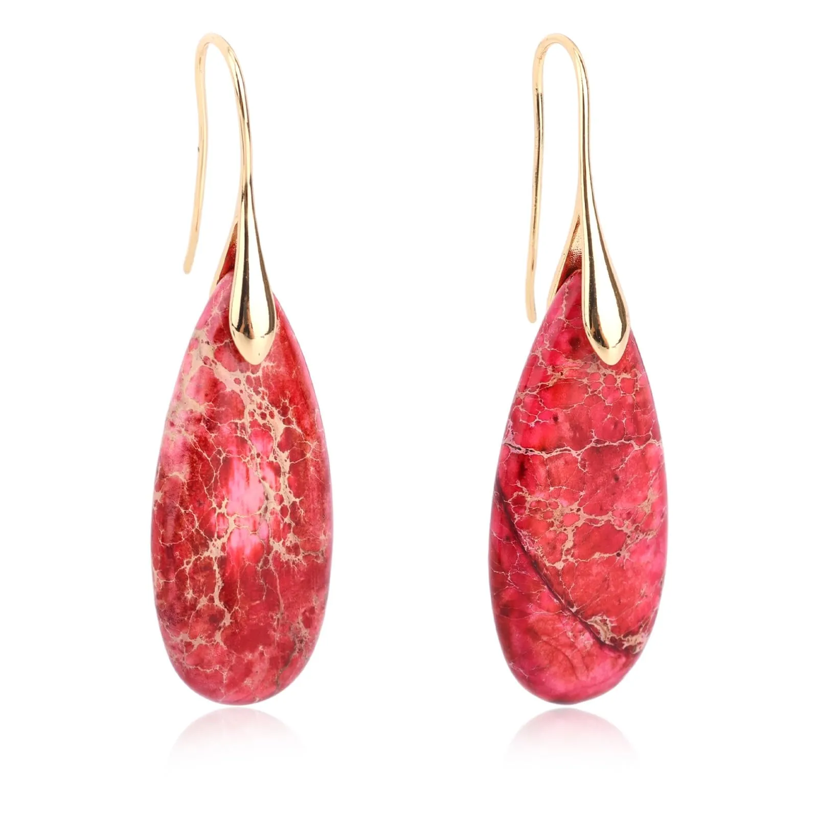Orecchini in Pietra Naturale, Orecchini Pendenti a Cerchio Leggeri e Alla Moda a Forma di Goccia Gioielli in Pietra Regalo Compleanno per Donna (Rosso, Oro) - immagine 1