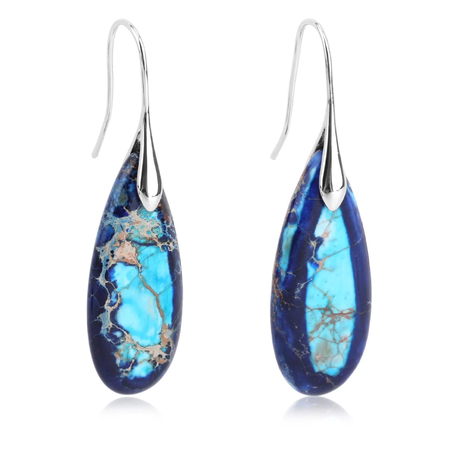 Orecchini in Pietra Naturale, Orecchini Pendenti a Cerchio Leggeri e Alla Moda a Forma di Goccia Gioielli in Pietra Regalo Compleanno per Donna (Blu, Argento) - immagine 1