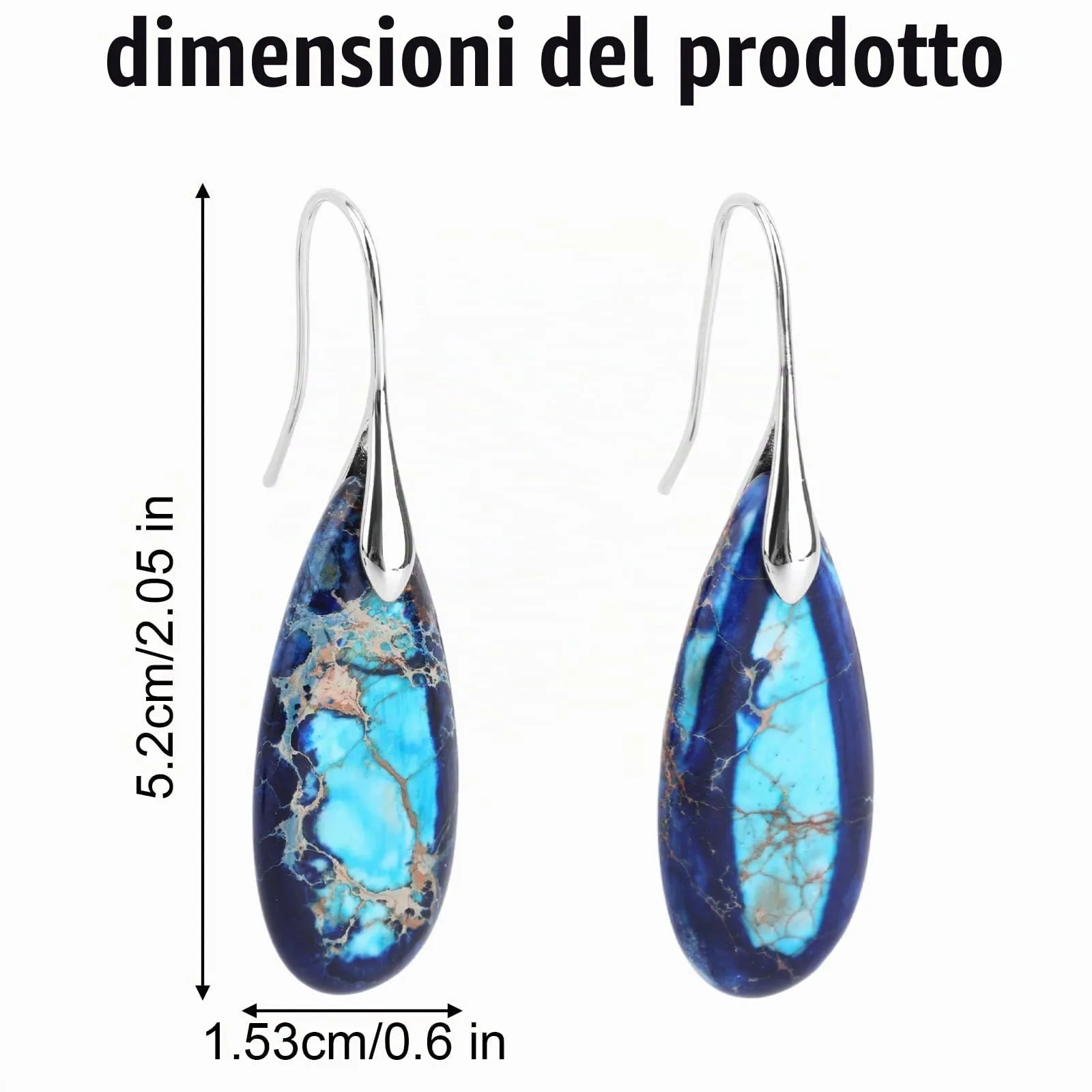 Orecchini in Pietra Naturale, Orecchini Pendenti a Cerchio Leggeri e Alla Moda a Forma di Goccia Gioielli in Pietra Regalo Compleanno per Donna (Blu, Argento) - immagine 2