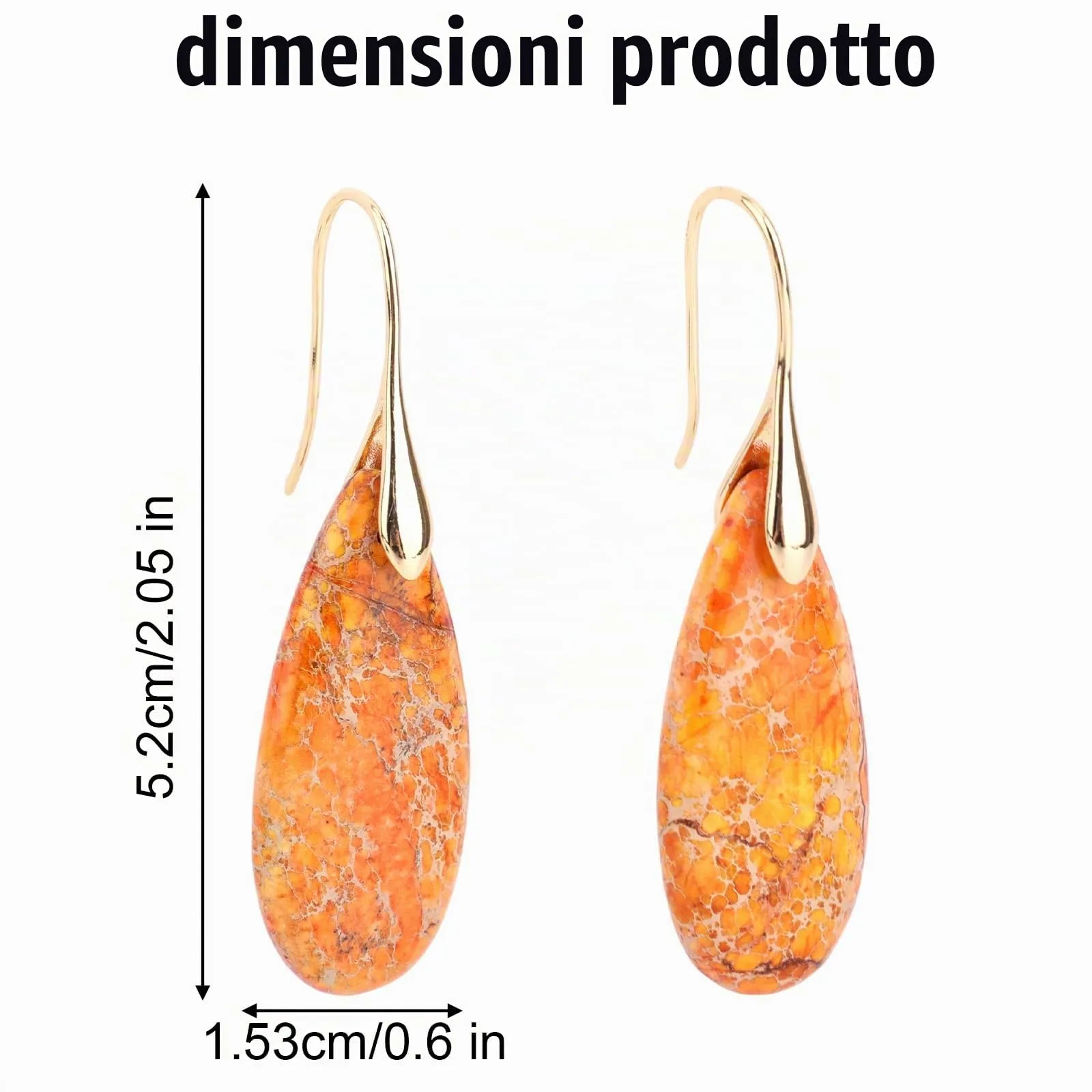 Orecchini in Pietra Naturale, Orecchini Pendenti a Cerchio Leggeri e Alla Moda a Forma di Goccia Gioielli in Pietra Regalo Compleanno per Donna (Arancione, Oro) - immagine 2