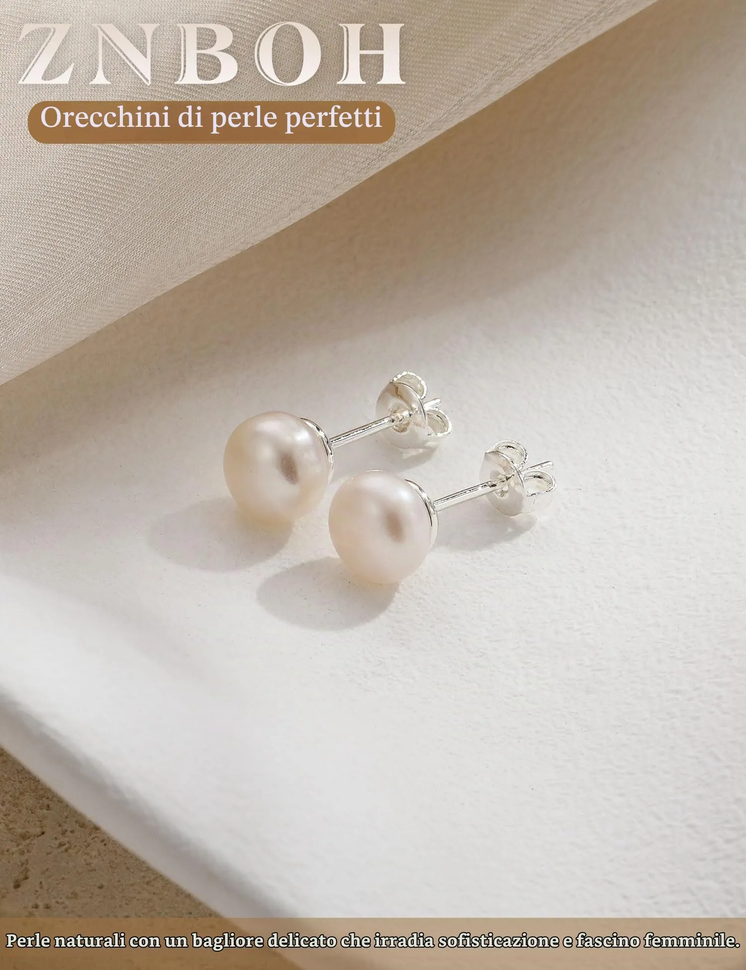 ZNBOH Orecchini Perle Donna Argento 925/Oro Anallergici Orecchini Perle Vere Perline Sfera Rotonda Zirconi Orecchini a Bottone Sposa Matrimonio Cartilagine Trago Helix Piercings Gioielli - immagine 5