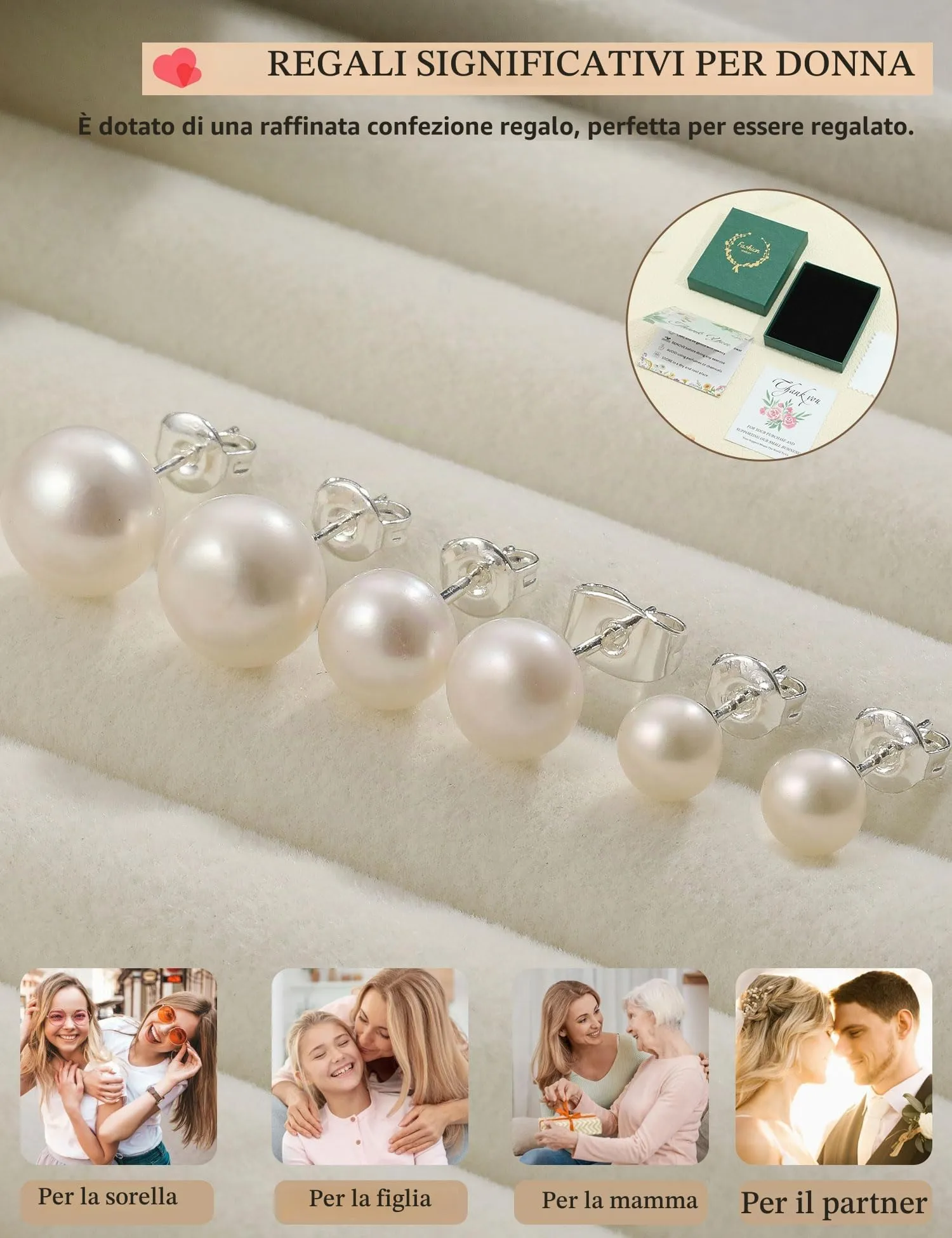 ZNBOH Orecchini Perle Donna Argento 925/Oro Anallergici Orecchini Perle Vere Perline Sfera Rotonda Zirconi Orecchini a Bottone Sposa Matrimonio Cartilagine Trago Helix Piercings Gioielli - immagine 9