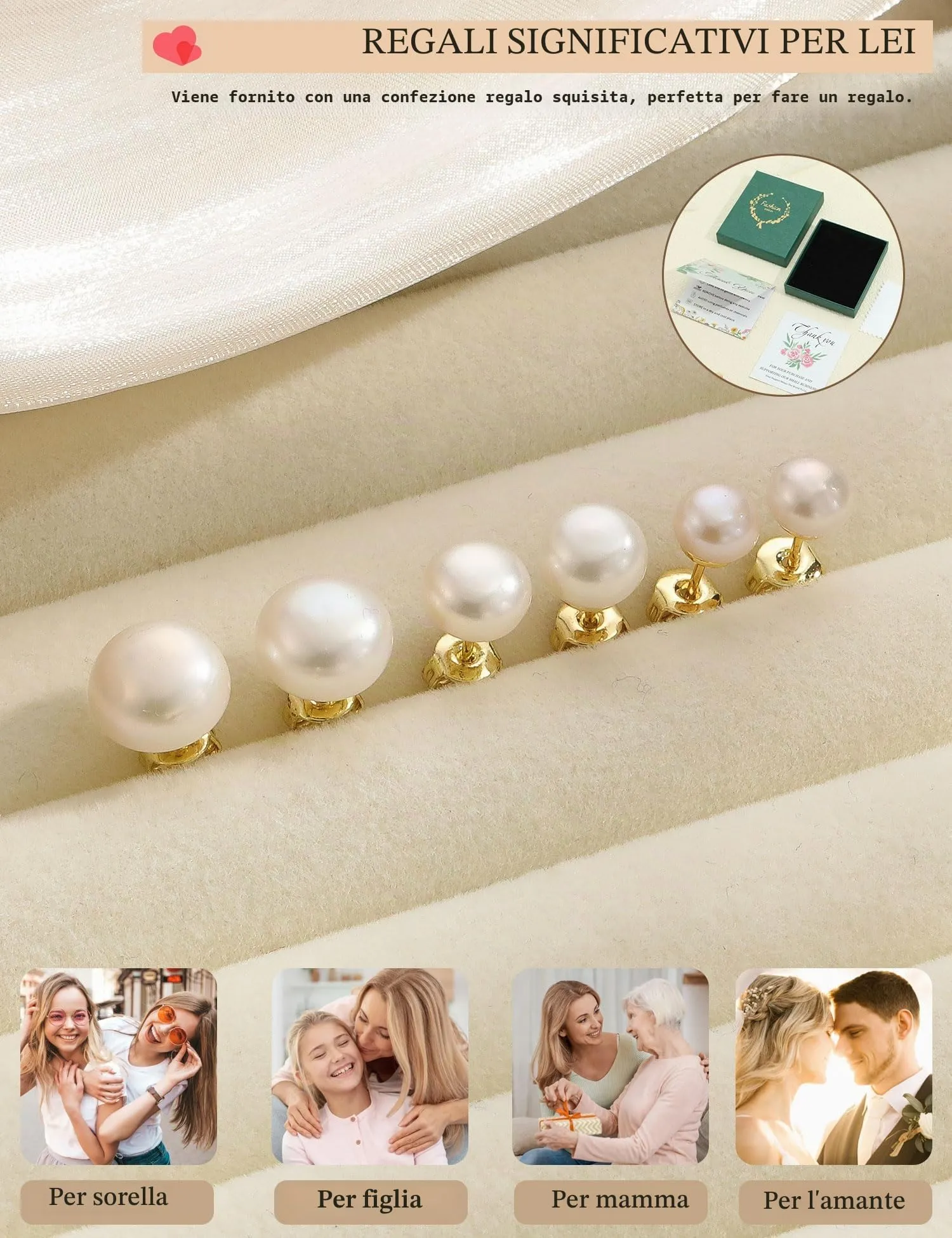 ZNBOH Orecchini Perle Donna Argento 925/Oro Anallergici Orecchini Perle Vere Perline Sfera Rotonda Zirconi Orecchini a Bottone Sposa Matrimonio Cartilagine Trago Helix Piercings Gioielli - immagine 9