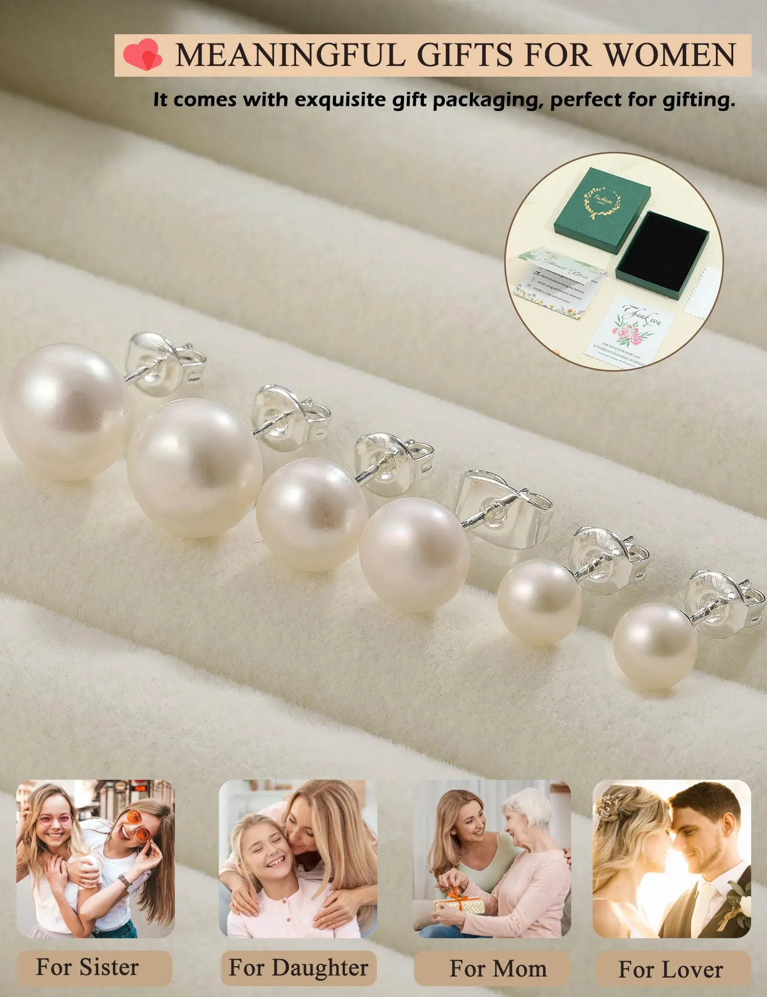 ZNBOH Orecchini Perle Donna Argento 925/Oro Anallergici Orecchini Perle Vere Perline Sfera Rotonda Zirconi Orecchini a Bottone Sposa Matrimonio Cartilagine Trago Helix Piercings Gioielli - immagine 9