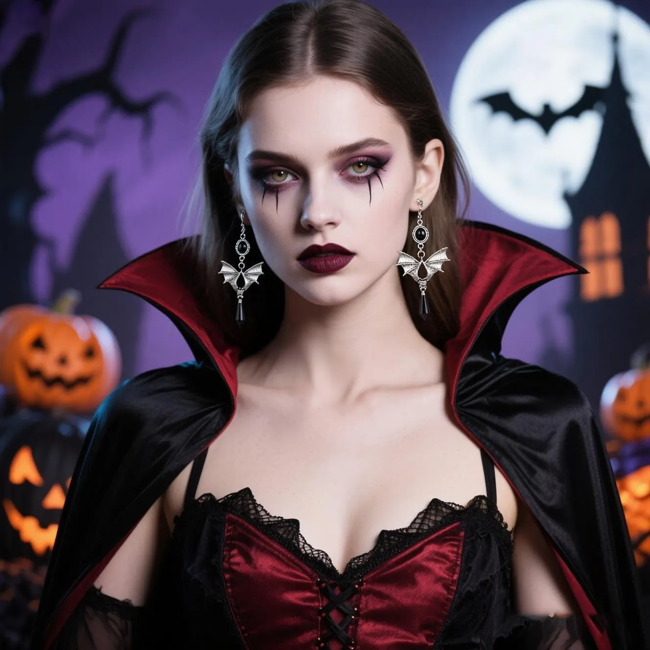Orecchini gotici, a forma di pipipistrello, orecchini gotici, orecchini lunghi da vampiro, per ragazze e donne, Mittel, Lega di acciaio, Nessuna pietra preziosa (Nero) - immagine 2