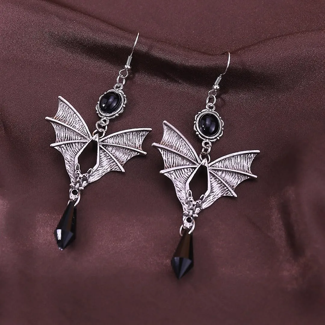 Orecchini gotici, a forma di pipipistrello, orecchini gotici, orecchini lunghi da vampiro, per ragazze e donne, Mittel, Lega di acciaio, Nessuna pietra preziosa (Nero) - immagine 3