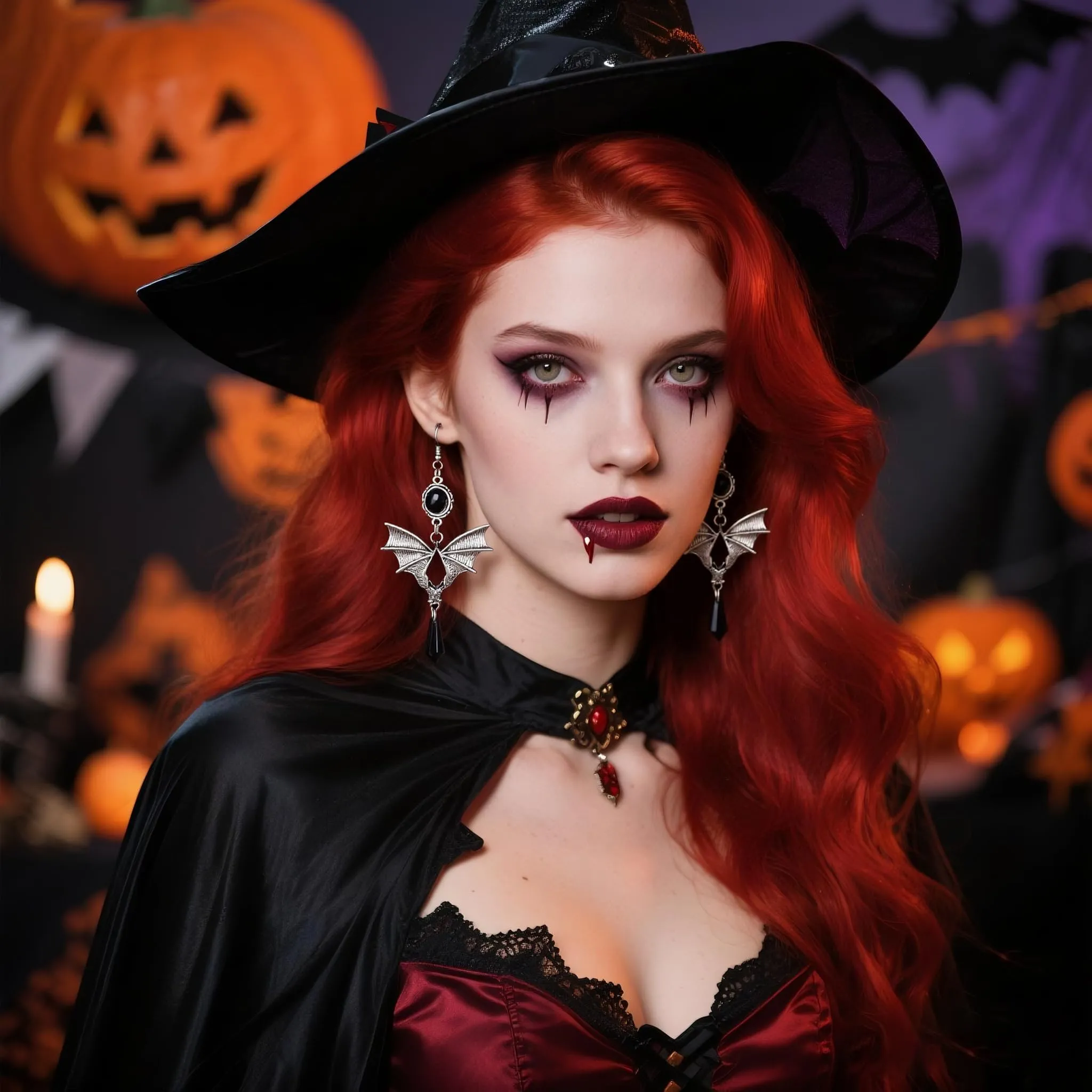Orecchini gotici, a forma di pipipistrello, orecchini gotici, orecchini lunghi da vampiro, per ragazze e donne, Mittel, Lega di acciaio, Nessuna pietra preziosa (Nero) - immagine 5