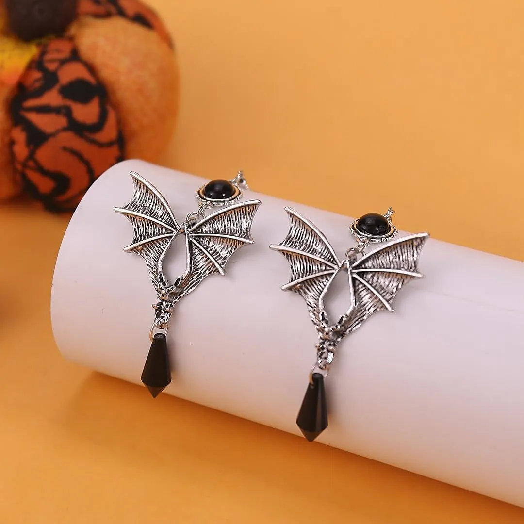 Orecchini gotici, a forma di pipipistrello, orecchini gotici, orecchini lunghi da vampiro, per ragazze e donne, Mittel, Lega di acciaio, Nessuna pietra preziosa (Nero) - immagine 7