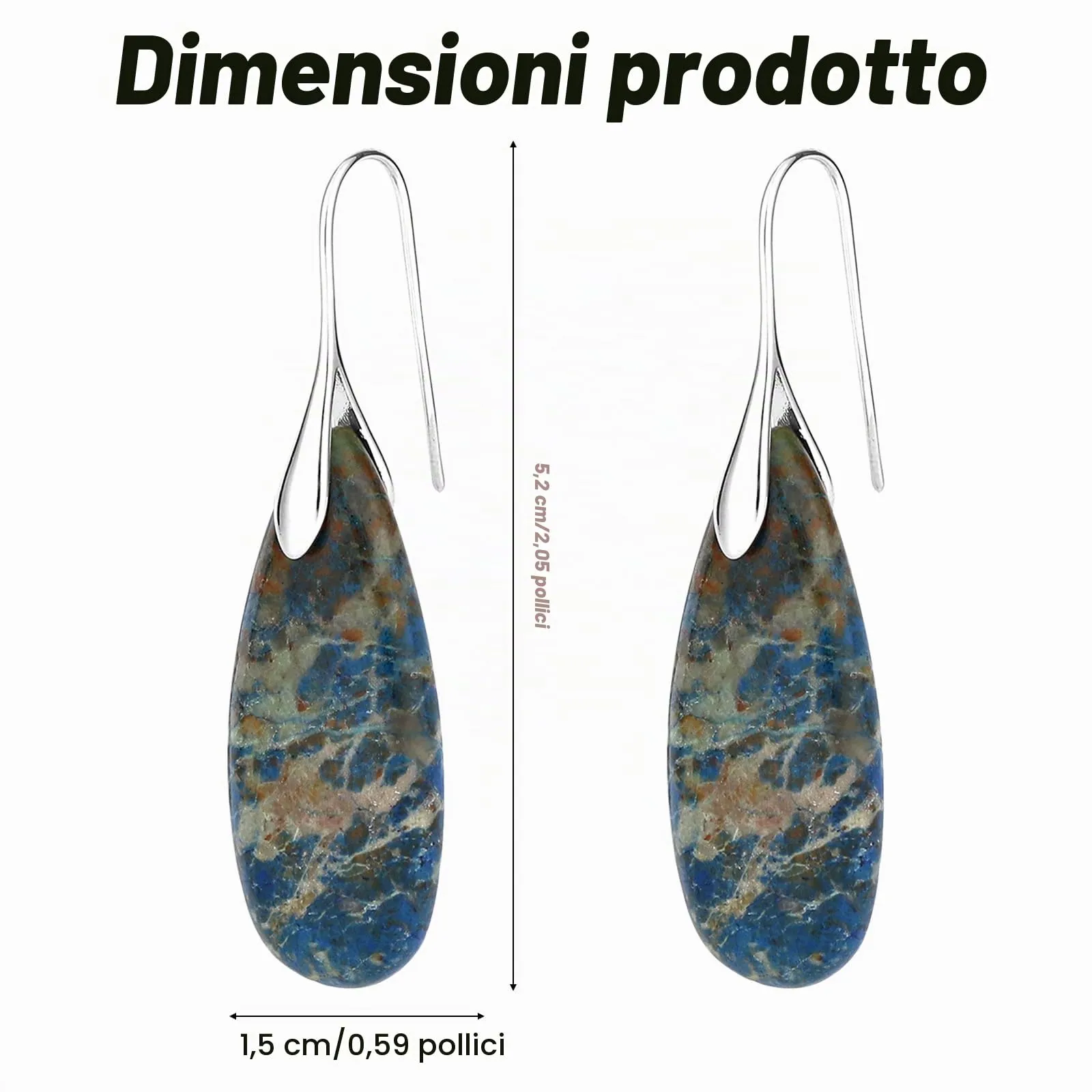 2pz Orecchini in Pietra Naturale, Orecchini Pendente Pietra Naturale - immagine 2