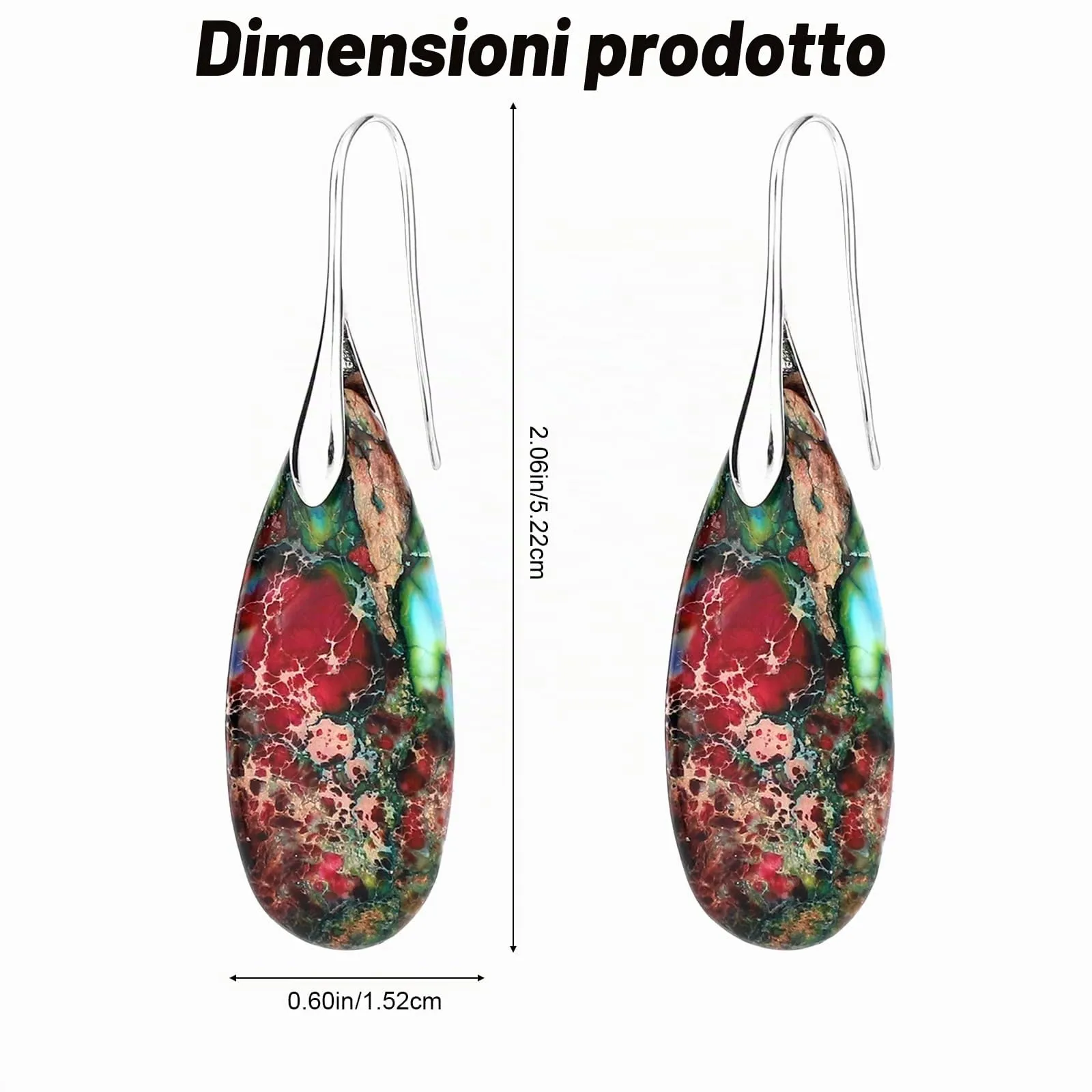 2pz Orecchini in Pietra Naturale, Orecchini Pendente Pietra Naturale - immagine 2