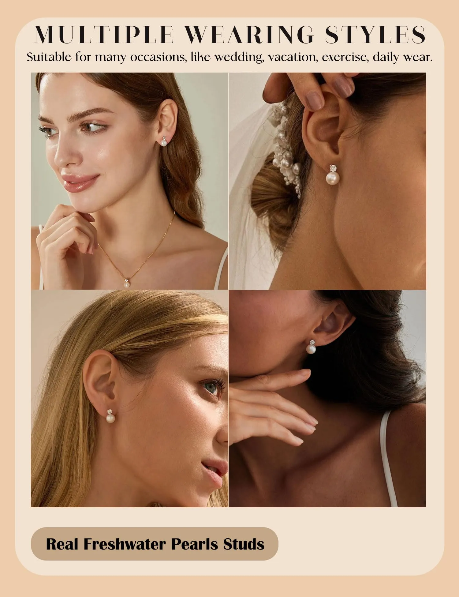 ZNBOH Orecchini Perle Donna Anallergici Perle Vere Perline Sfera Rotonda Orecchini a Bottone Zirconi Orecchini Sposa Matrimonio Cartilagine Trago Helix Piercings Gioielli Argento 6mm - immagine 4