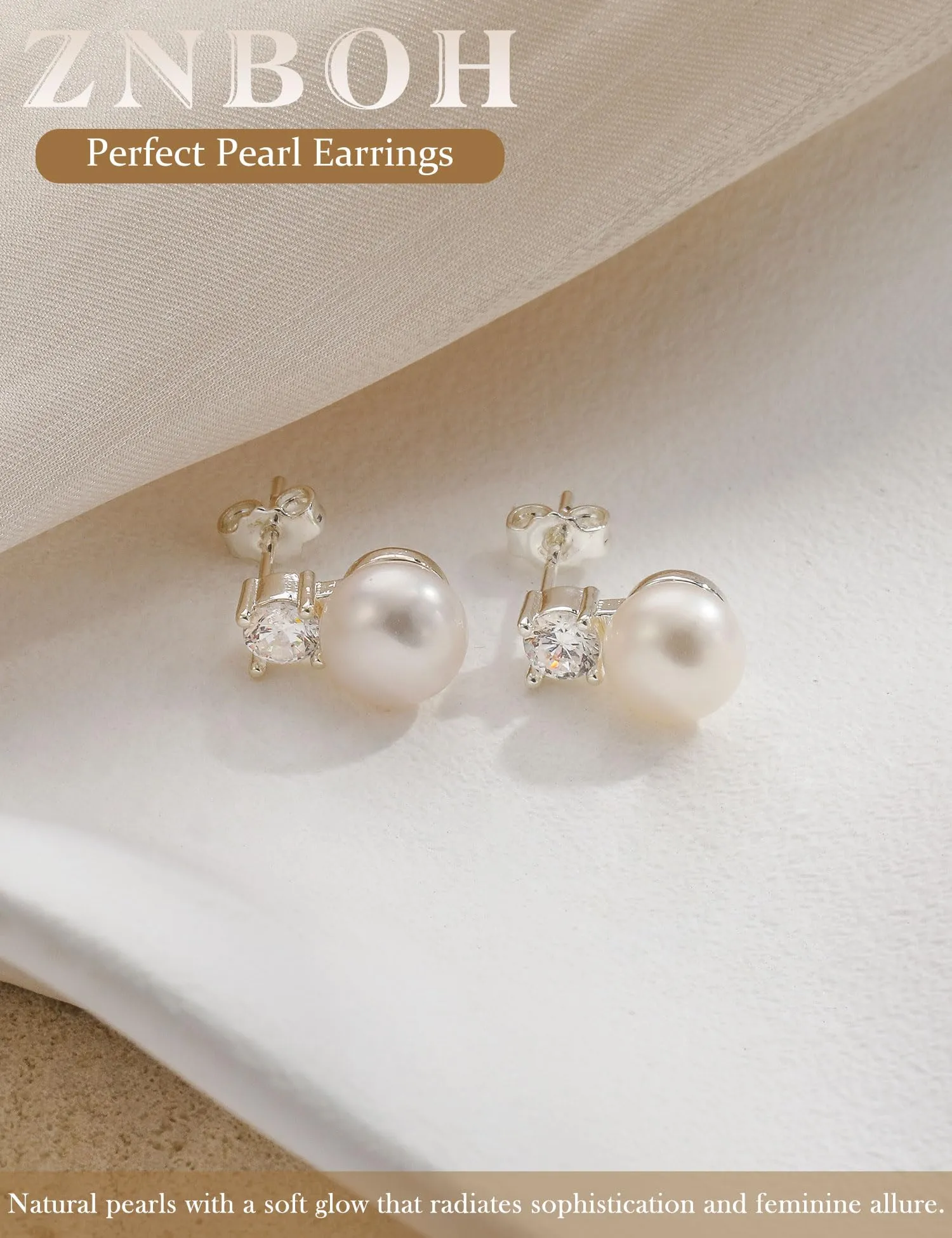 ZNBOH Orecchini Perle Donna Anallergici Perle Vere Perline Sfera Rotonda Orecchini a Bottone Zirconi Orecchini Sposa Matrimonio Cartilagine Trago Helix Piercings Gioielli Argento 6mm - immagine 5