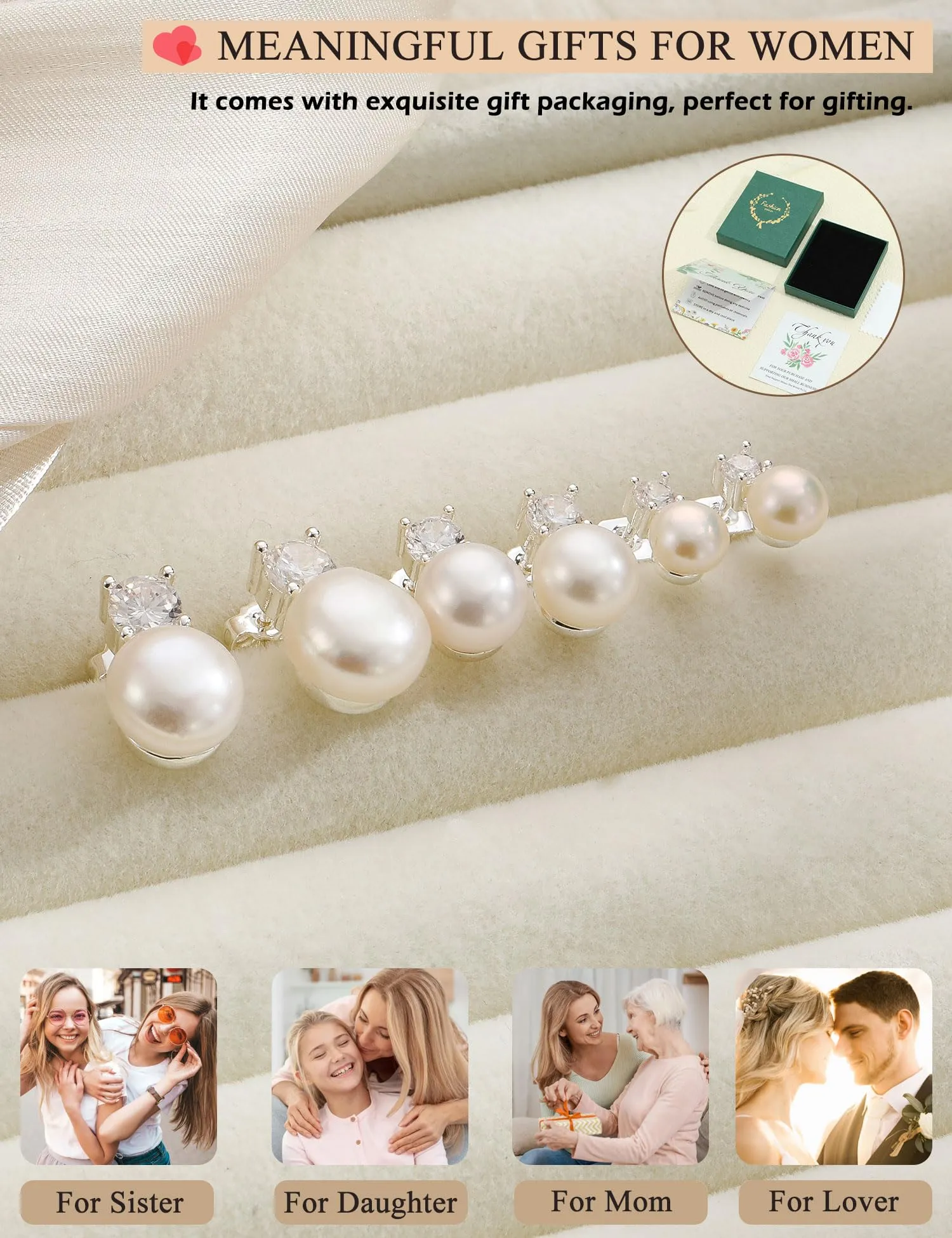 ZNBOH Orecchini Perle Donna Anallergici Perle Vere Perline Sfera Rotonda Orecchini a Bottone Zirconi Orecchini Sposa Matrimonio Cartilagine Trago Helix Piercings Gioielli Argento 6mm - immagine 8