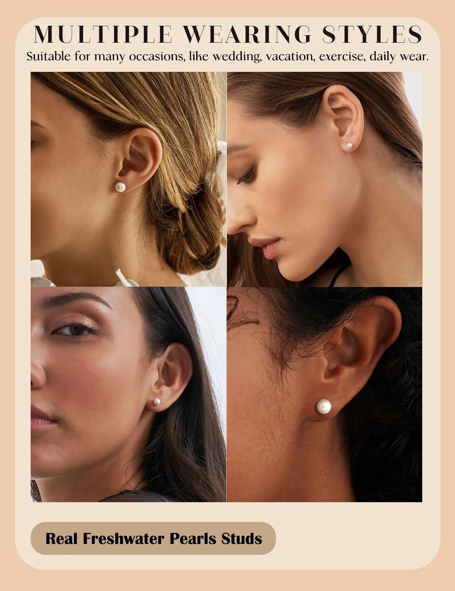ZNBOH Orecchini Perle Donna Anallergici Perle Vere Perline Sfera Rotonda Orecchini a Bottone Zirconi Orecchini Sposa Matrimonio Cartilagine Trago Helix Piercings Gioielli Oro 6mm - immagine 4