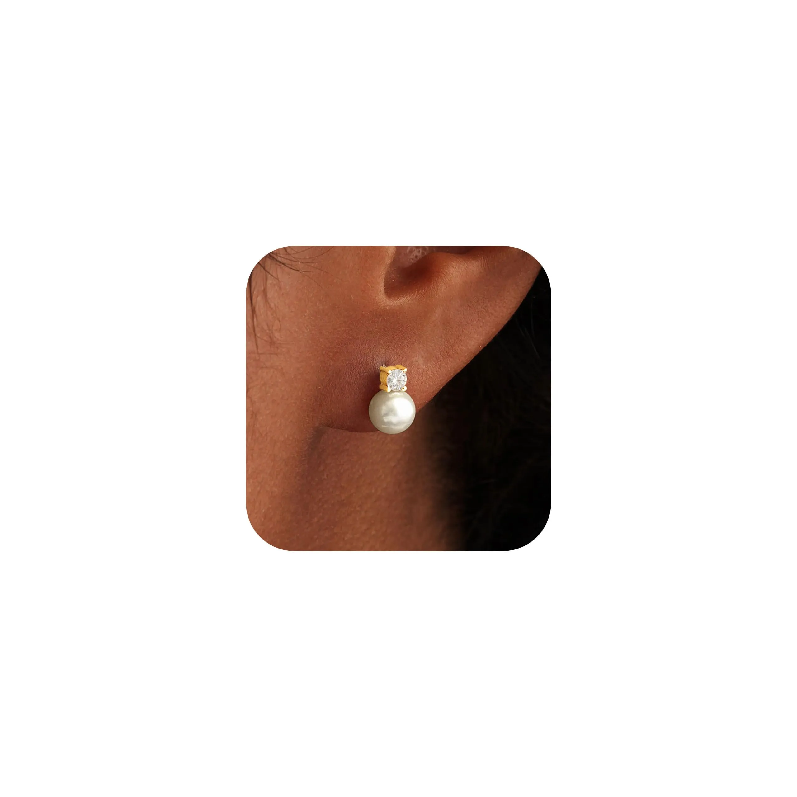 ZNBOH Orecchini Perle Donna Anallergici Perle Vere Perline Sfera Rotonda Orecchini a Bottone Zirconi Orecchini Sposa Matrimonio Cartilagine Trago Helix Piercings Gioielli Oro 8mm - immagine 1