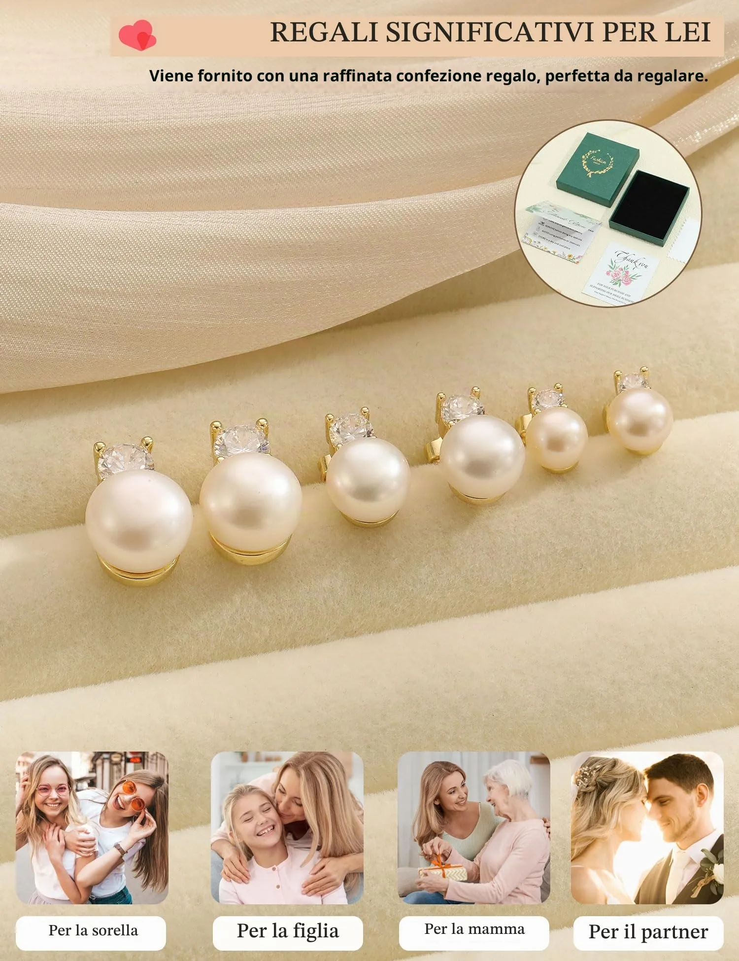 ZNBOH Orecchini Perle Donna Anallergici Perle Vere Perline Sfera Rotonda Orecchini a Bottone Zirconi Orecchini Sposa Matrimonio Cartilagine Trago Helix Piercings Gioielli Oro 8mm - immagine 8