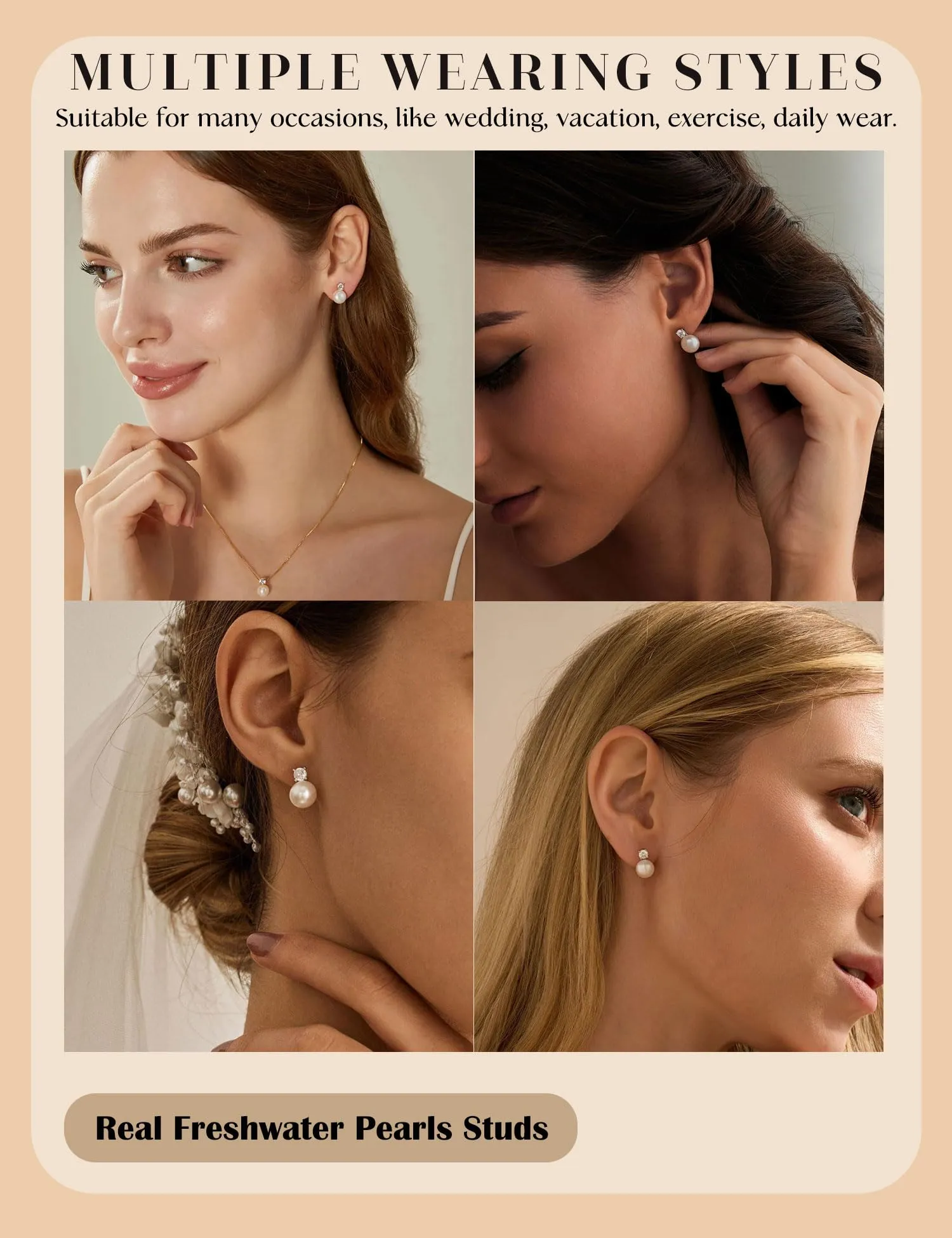 ZNBOH Orecchini Perle Donna Anallergici Perle Vere Perline Sfera Rotonda Orecchini a Bottone Zirconi Orecchini Sposa Matrimonio Cartilagine Trago Helix Piercings Gioielli Oro 10mm - immagine 4