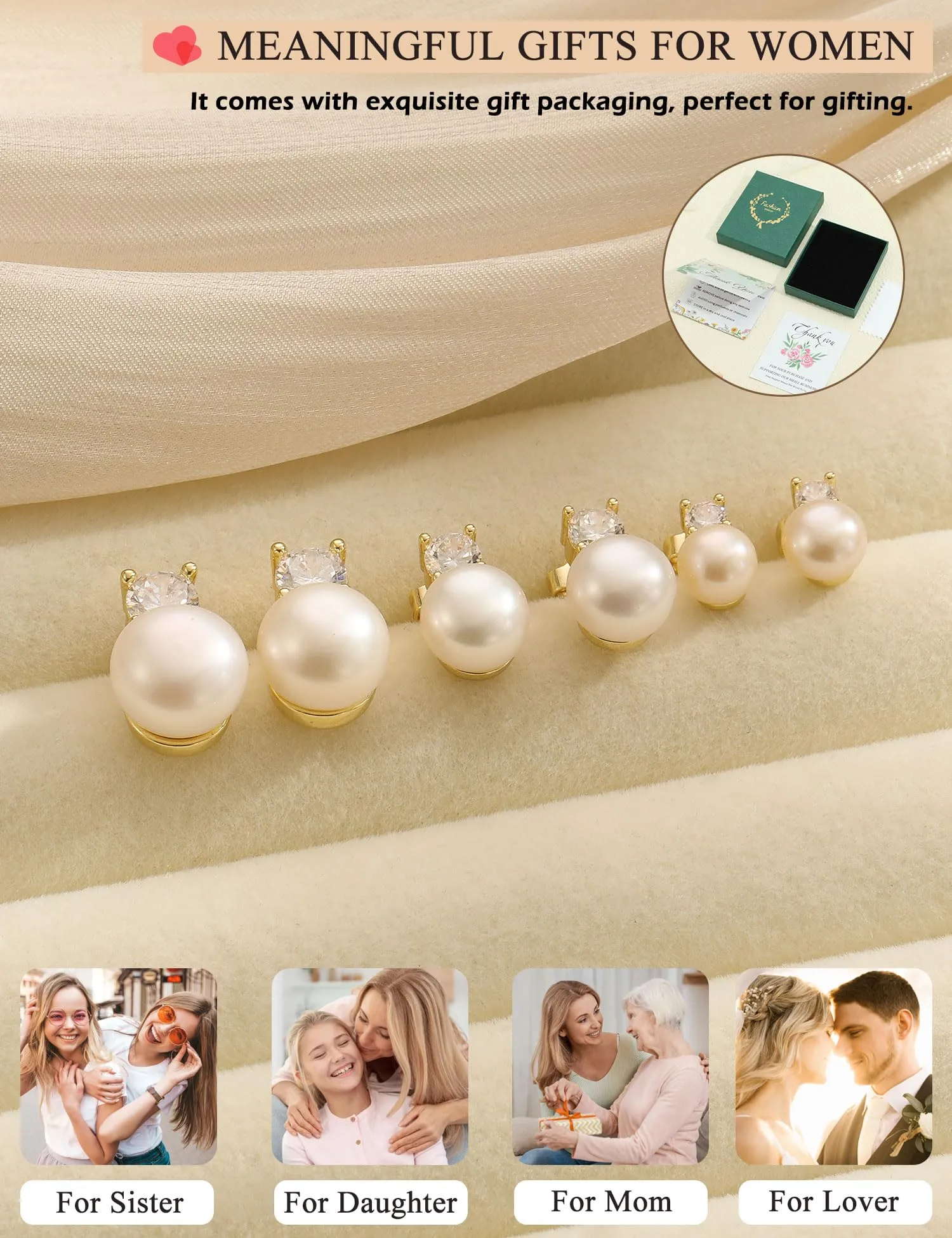 ZNBOH Orecchini Perle Donna Anallergici Perle Vere Perline Sfera Rotonda Orecchini a Bottone Zirconi Orecchini Sposa Matrimonio Cartilagine Trago Helix Piercings Gioielli Oro 10mm - immagine 8