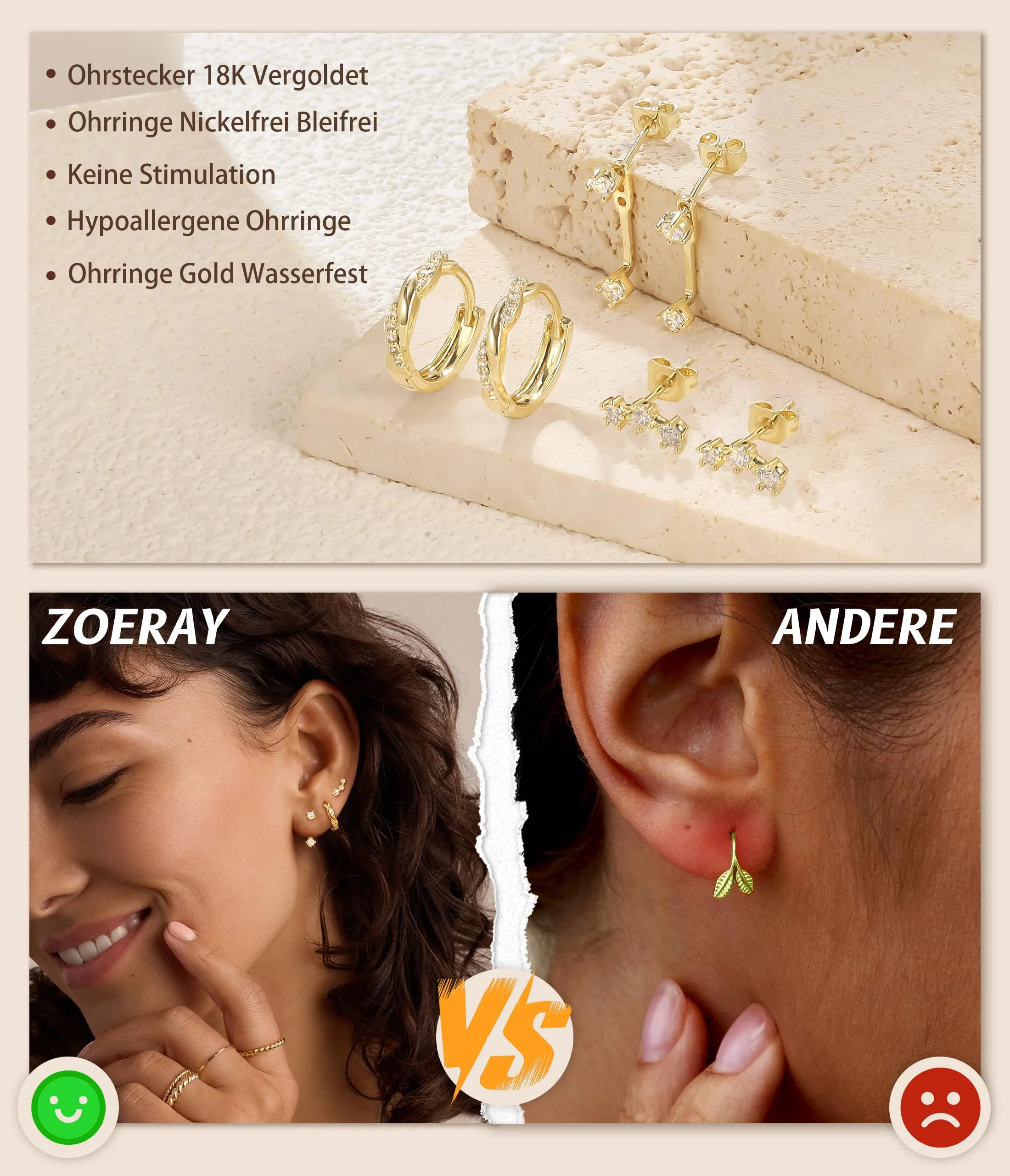 ZOERAY 3Paia Orecchini Donna Argento 925 Oro Placcato 18K Orecchini Cerchio Argento Pendenti con Punto Luce Set Orecchini Bambina Anallergici Impilabile Helix Piercing Regalo per Più Piercing Orecchio - immagine 4