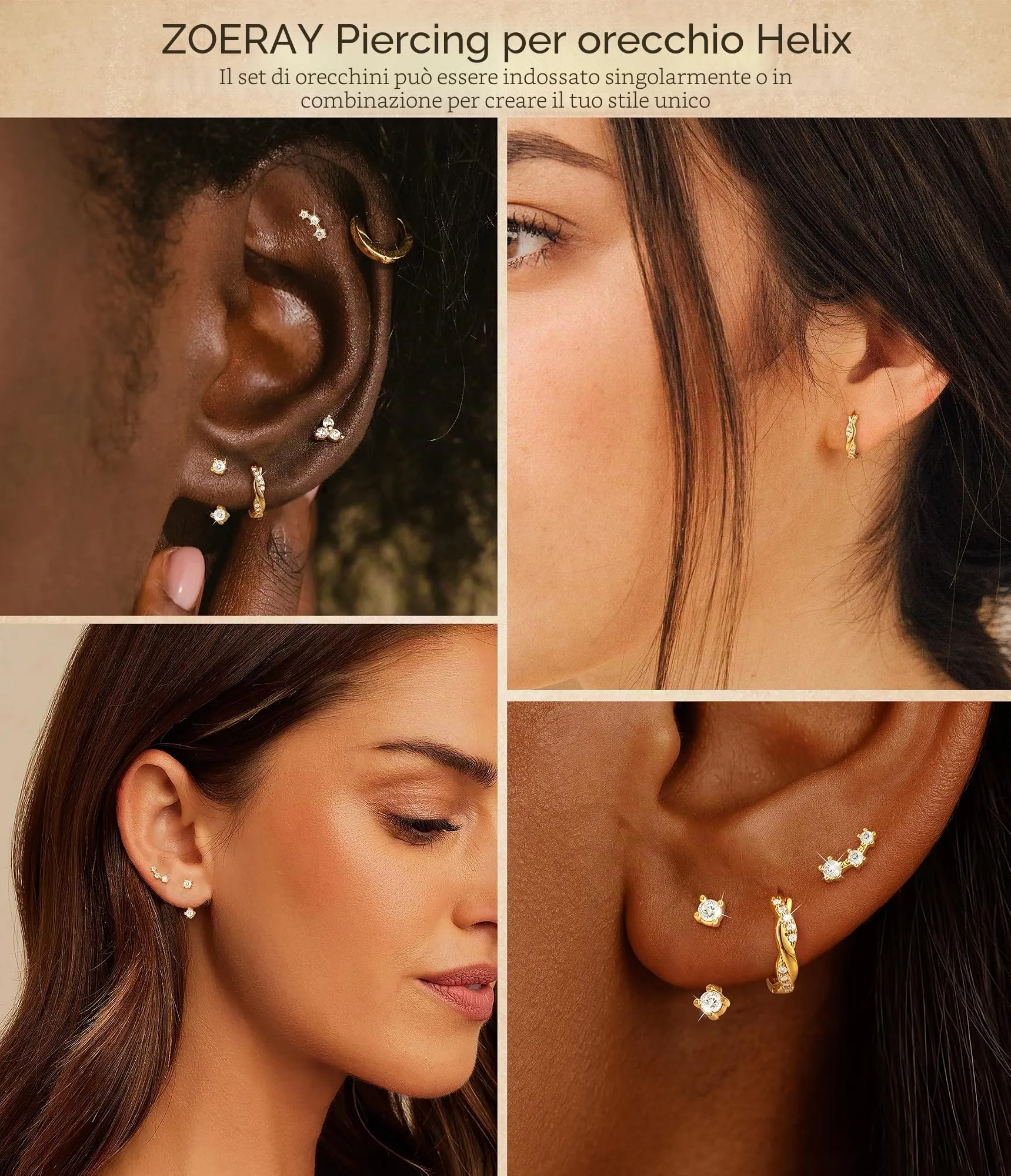 ZOERAY 3Paia Orecchini Donna Argento 925 Oro Placcato 18K Orecchini Cerchio Argento Pendenti con Punto Luce Set Orecchini Bambina Anallergici Impilabile Helix Piercing Regalo per Più Piercing Orecchio - immagine 6