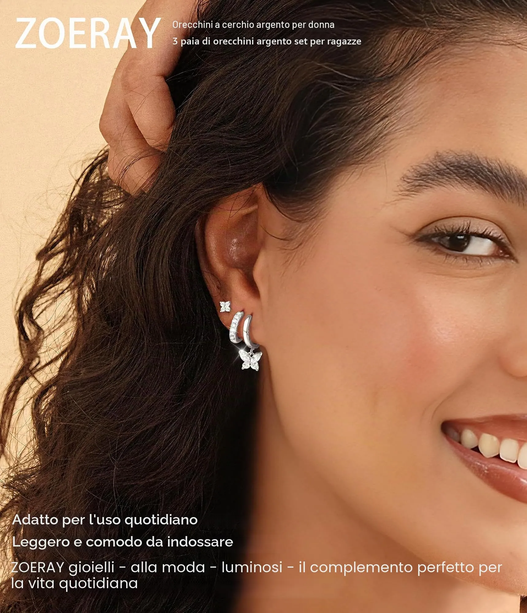 ZOERAY 3Paia Orecchini Donna Argento 925 Oro Placcato 18K Orecchini Cerchio Argento Pendenti con Punto Luce Set Orecchini Bambina Anallergici Impilabile Helix Piercing Regalo per Più Piercing Orecchio - immagine 2