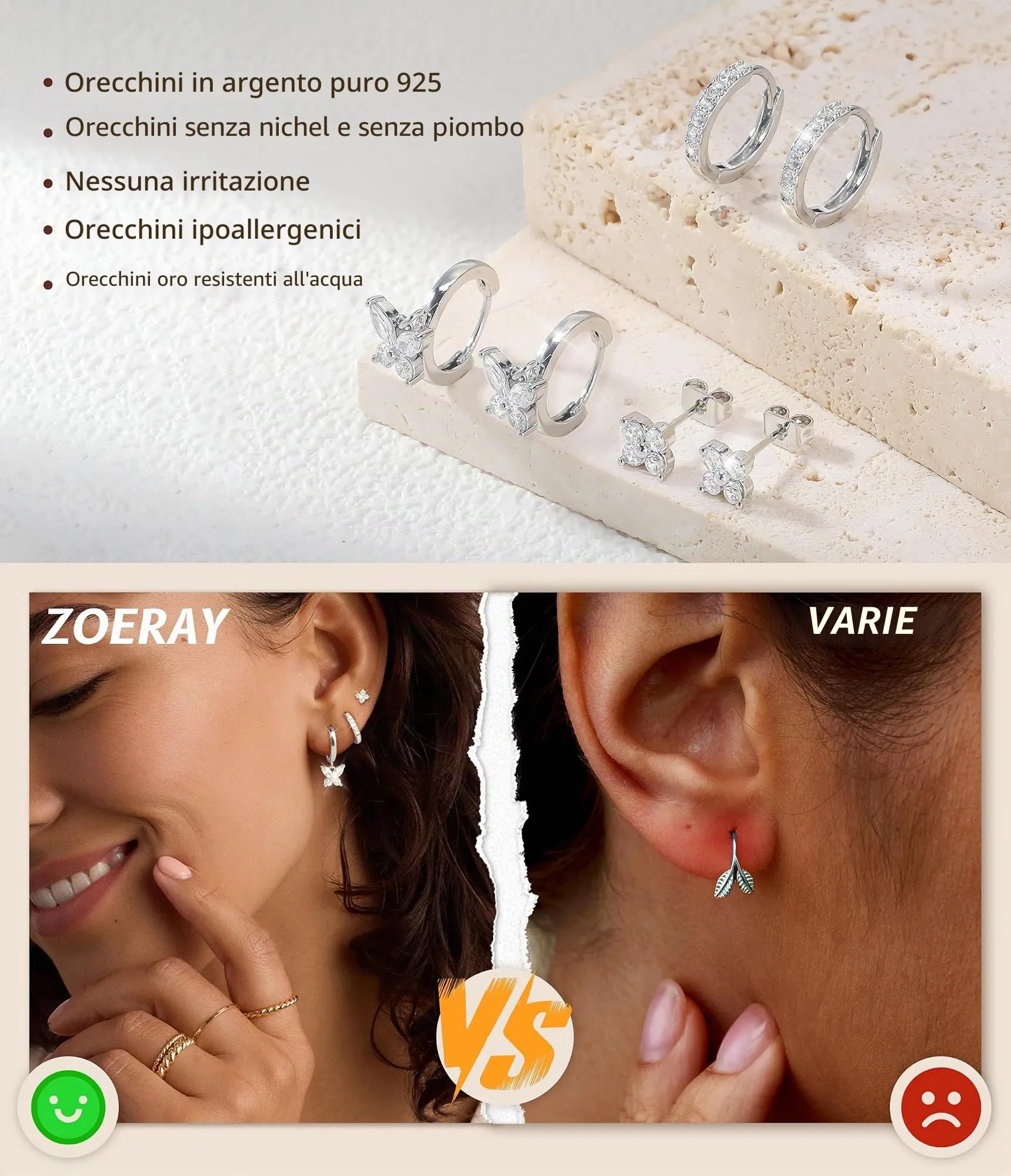 ZOERAY 3Paia Orecchini Donna Argento 925 Oro Placcato 18K Orecchini Cerchio Argento Pendenti con Punto Luce Set Orecchini Bambina Anallergici Impilabile Helix Piercing Regalo per Più Piercing Orecchio - immagine 4