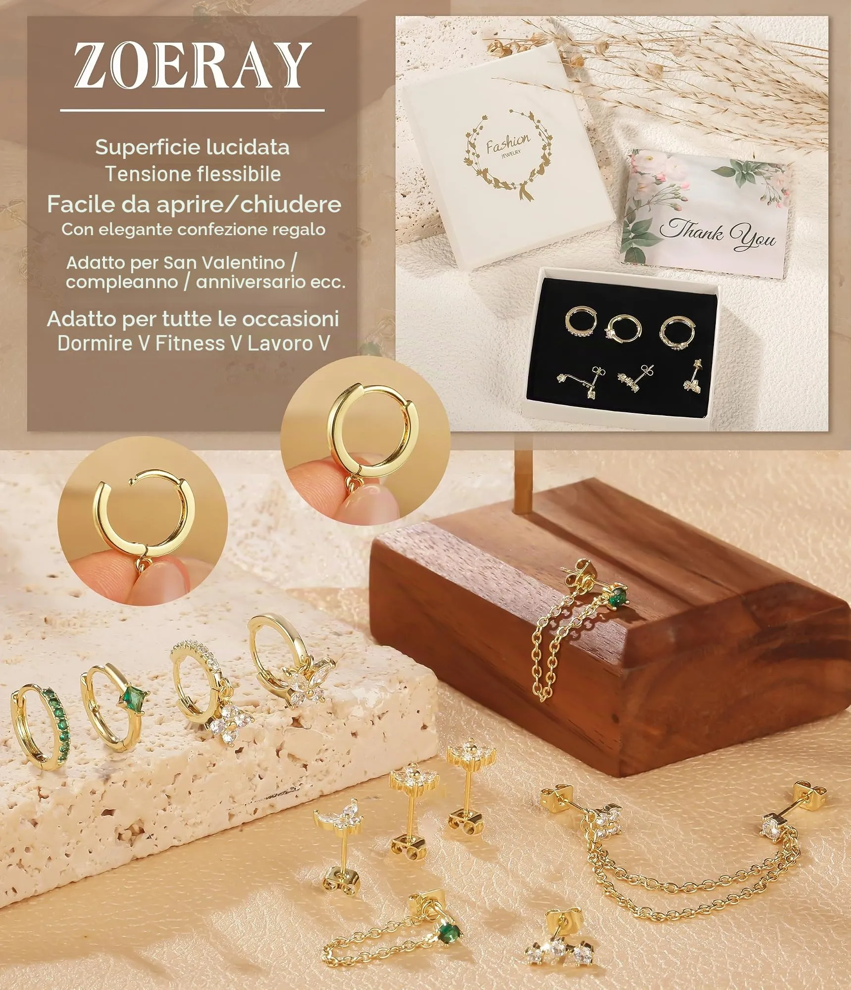 ZOERAY 3Paia Orecchini Donna Argento 925 Oro Placcato 18K Orecchini Cerchio Argento Pendenti con Punto Luce Set Orecchini Bambina Anallergici Impilabile Helix Piercing Regalo per Più Piercing Orecchio - immagine 7