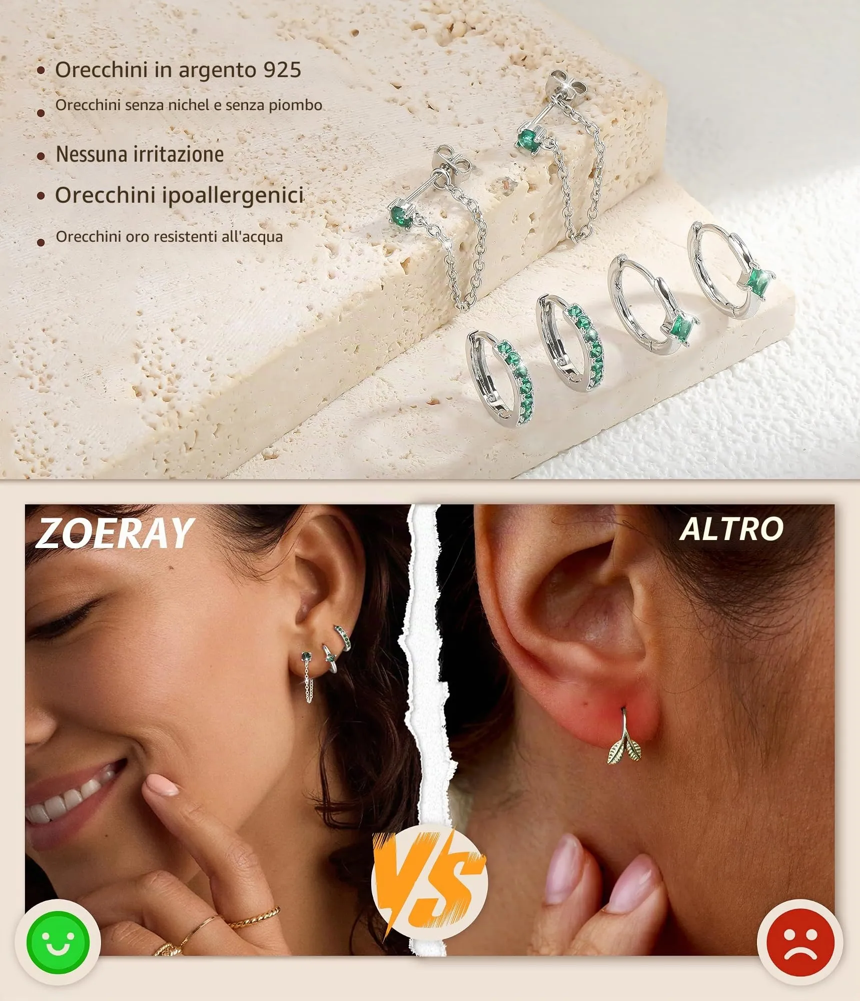 ZOERAY 3Paia Orecchini Donna Argento 925 Oro Placcato 18K Orecchini Cerchio Argento Pendenti con Punto Luce Set Orecchini Bambina Anallergici Impilabile Helix Piercing Regalo per Più Piercing Orecchio - immagine 4