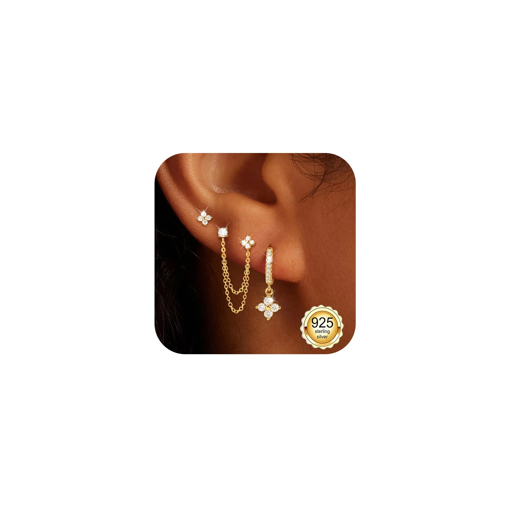 ZOERAY 3Paia Orecchini Donna Argento 925 Oro Placcato 18K Orecchini Cerchio Argento Pendenti con Punto Luce Set Orecchini Bambina Anallergici Impilabile Helix Piercing Regalo per Più Piercing Orecchio - immagine 1