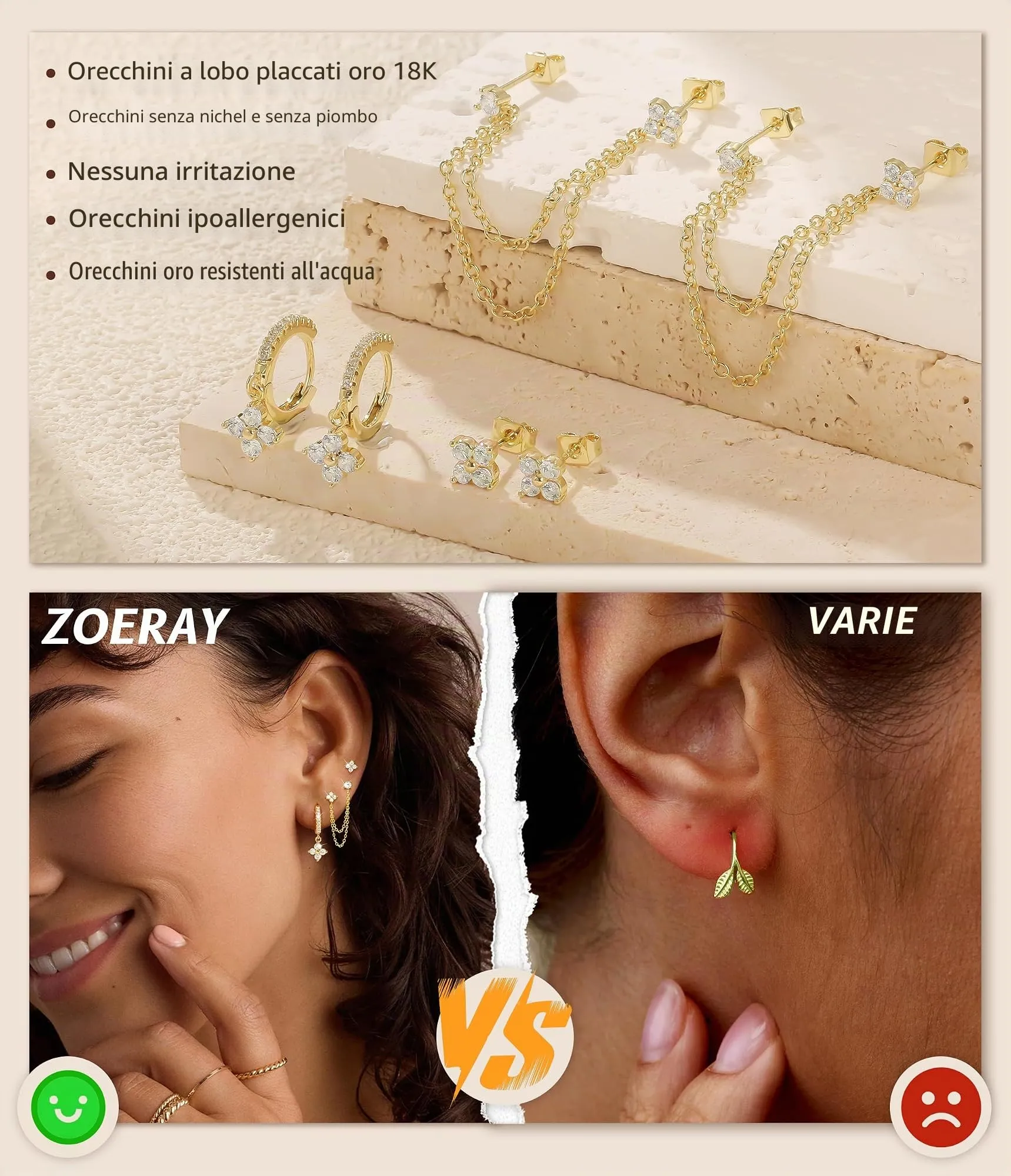 ZOERAY 3Paia Orecchini Donna Argento 925 Oro Placcato 18K Orecchini Cerchio Argento Pendenti con Punto Luce Set Orecchini Bambina Anallergici Impilabile Helix Piercing Regalo per Più Piercing Orecchio - immagine 4