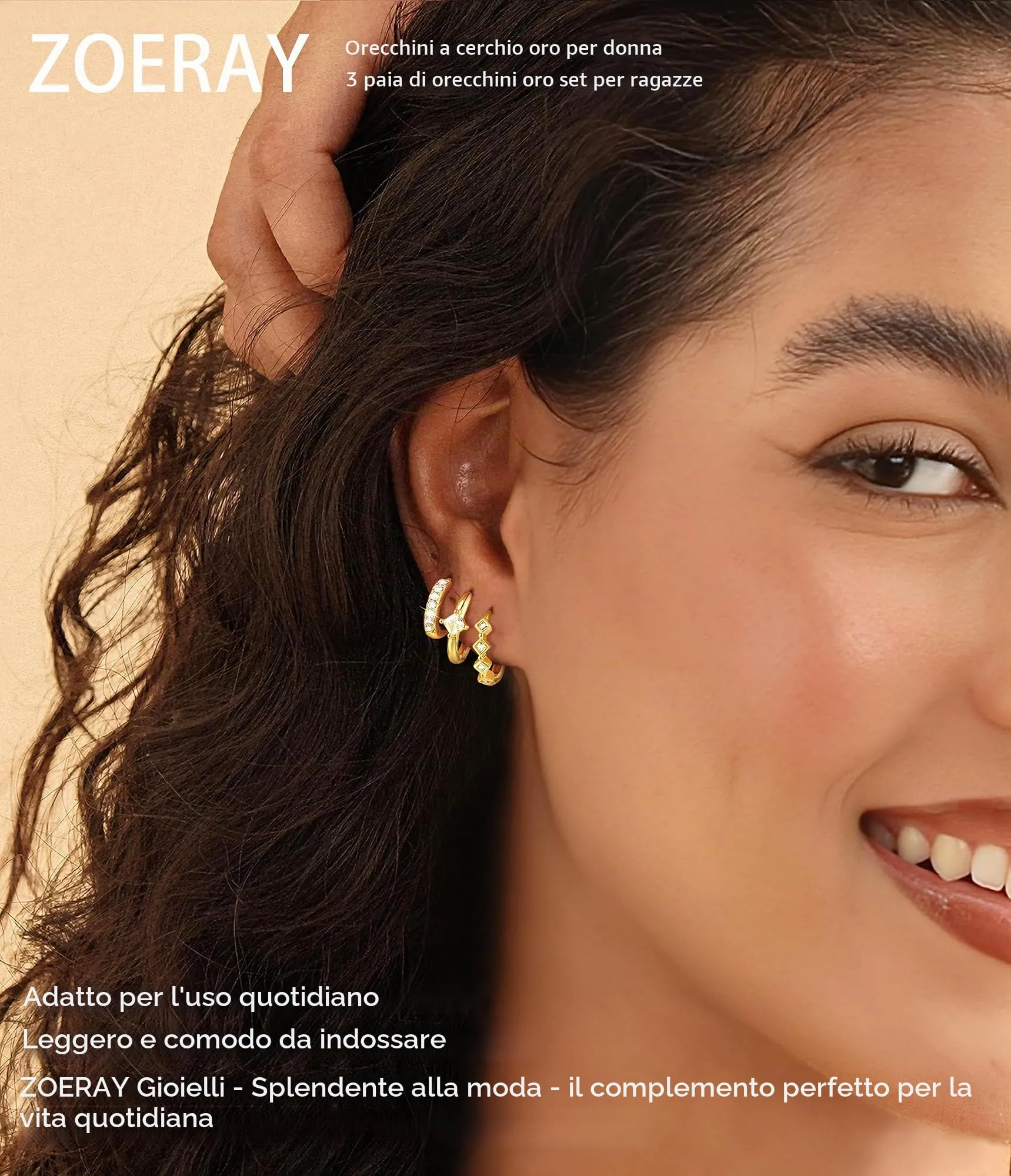 ZOERAY 3Paia Orecchini Donna Argento 925 Oro Placcato 18K Orecchini Cerchio Argento Pendenti con Punto Luce Set Orecchini Bambina Anallergici Impilabile Helix Piercing Regalo per Più Piercing Orecchio - immagine 2