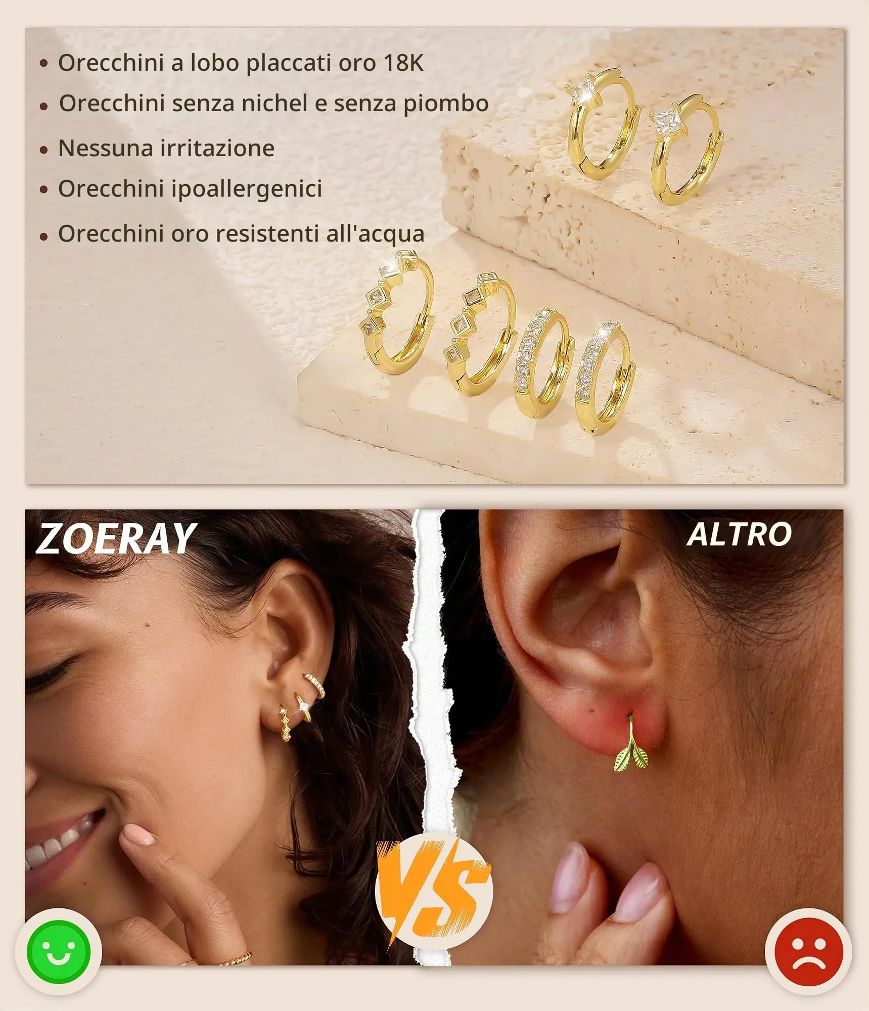 ZOERAY 3Paia Orecchini Donna Argento 925 Oro Placcato 18K Orecchini Cerchio Argento Pendenti con Punto Luce Set Orecchini Bambina Anallergici Impilabile Helix Piercing Regalo per Più Piercing Orecchio - immagine 4