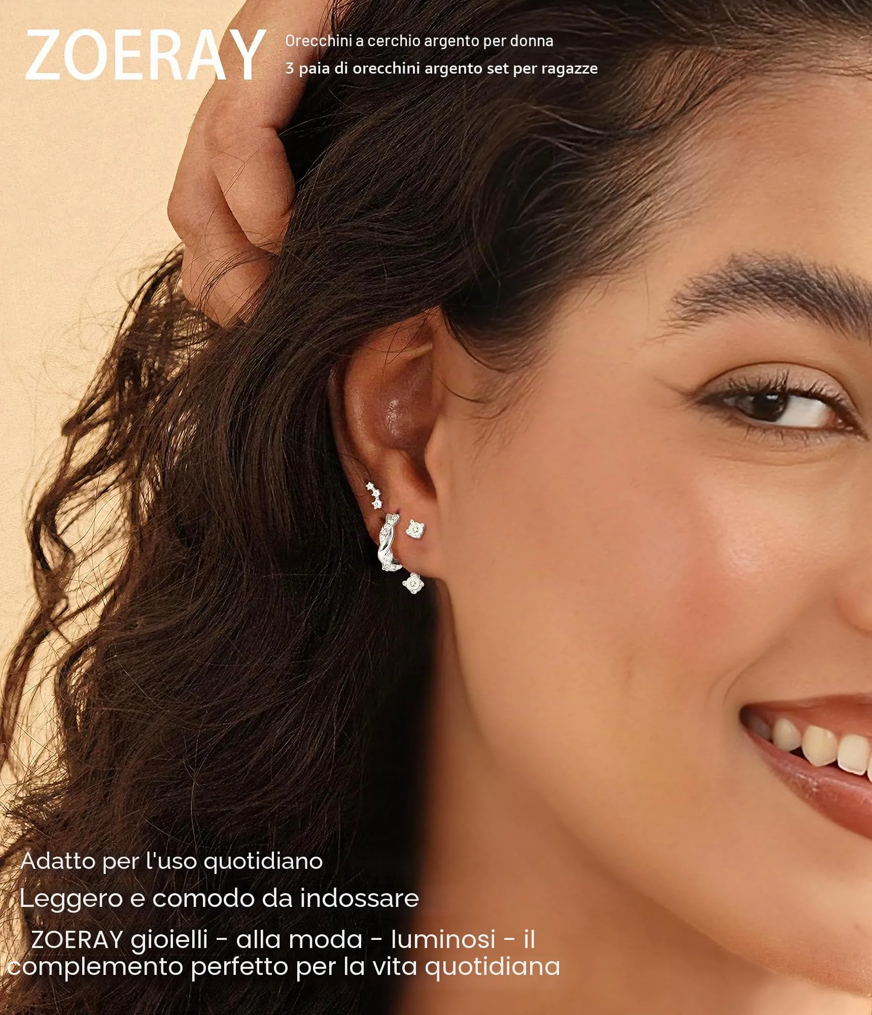 ZOERAY 3Paia Orecchini Donna Argento 925 Oro Placcato 18K Orecchini Cerchio Argento Pendenti con Punto Luce Set Orecchini Bambina Anallergici Impilabile Helix Piercing Regalo per Più Piercing Orecchio - immagine 2