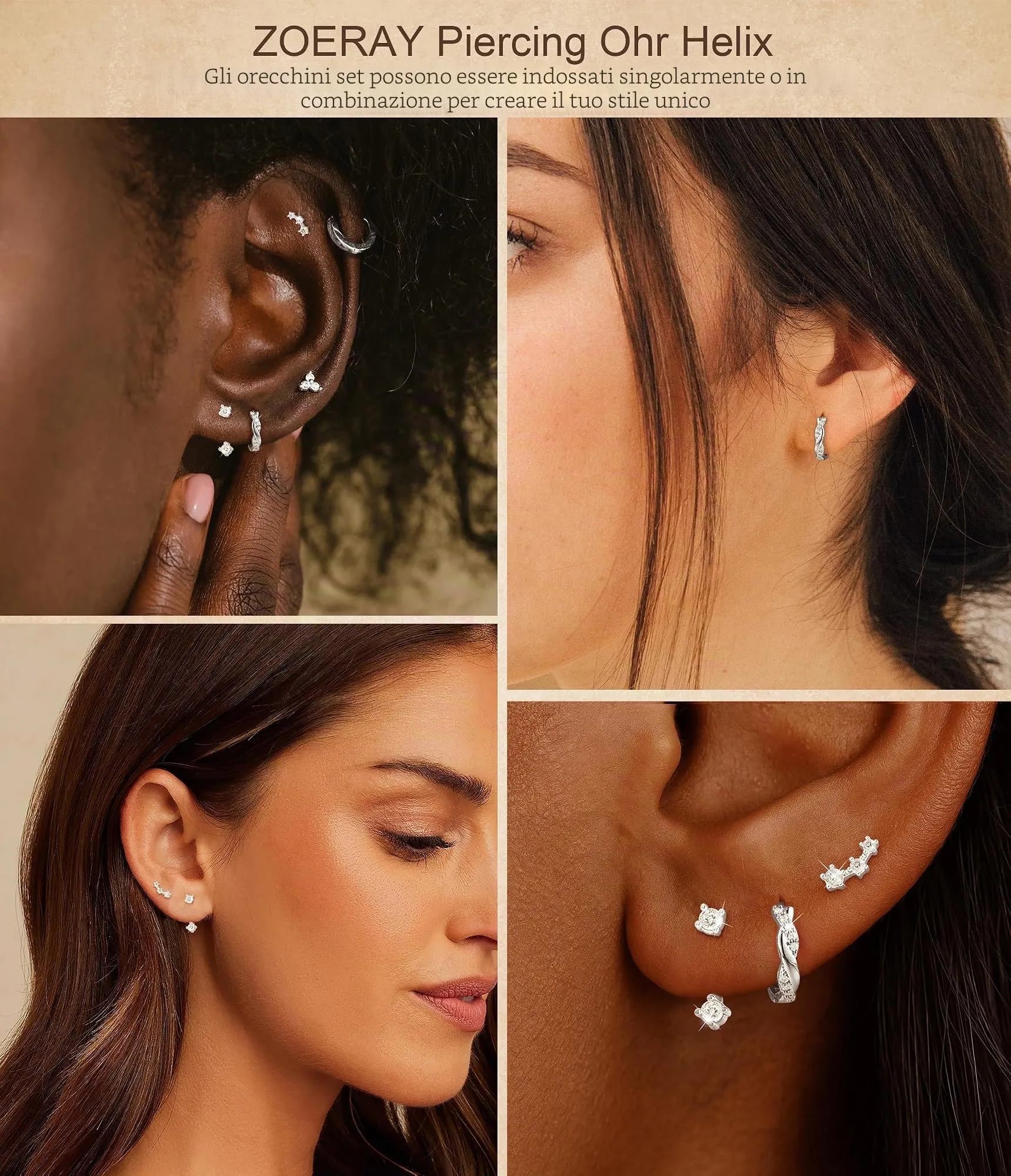 ZOERAY 3Paia Orecchini Donna Argento 925 Oro Placcato 18K Orecchini Cerchio Argento Pendenti con Punto Luce Set Orecchini Bambina Anallergici Impilabile Helix Piercing Regalo per Più Piercing Orecchio - immagine 6