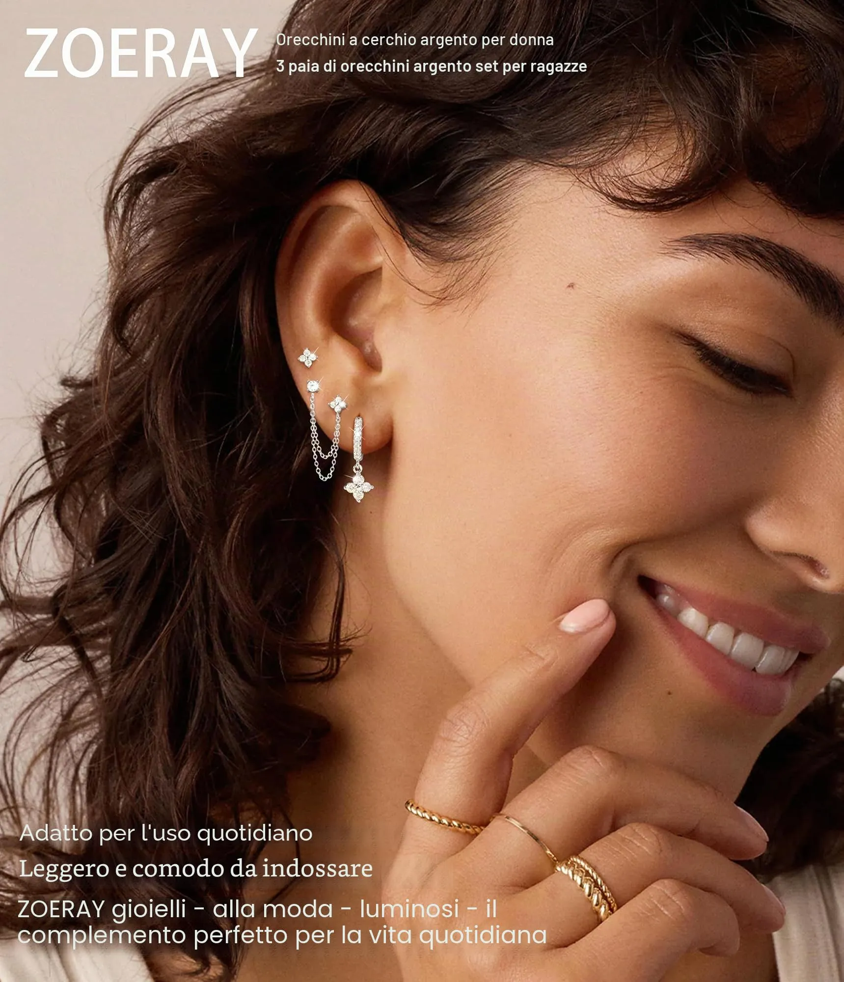 ZOERAY 3Paia Orecchini Donna Argento 925 Oro Placcato 18K Orecchini Cerchio Argento Pendenti con Punto Luce Set Orecchini Bambina Anallergici Impilabile Helix Piercing Regalo per Più Piercing Orecchio - immagine 2