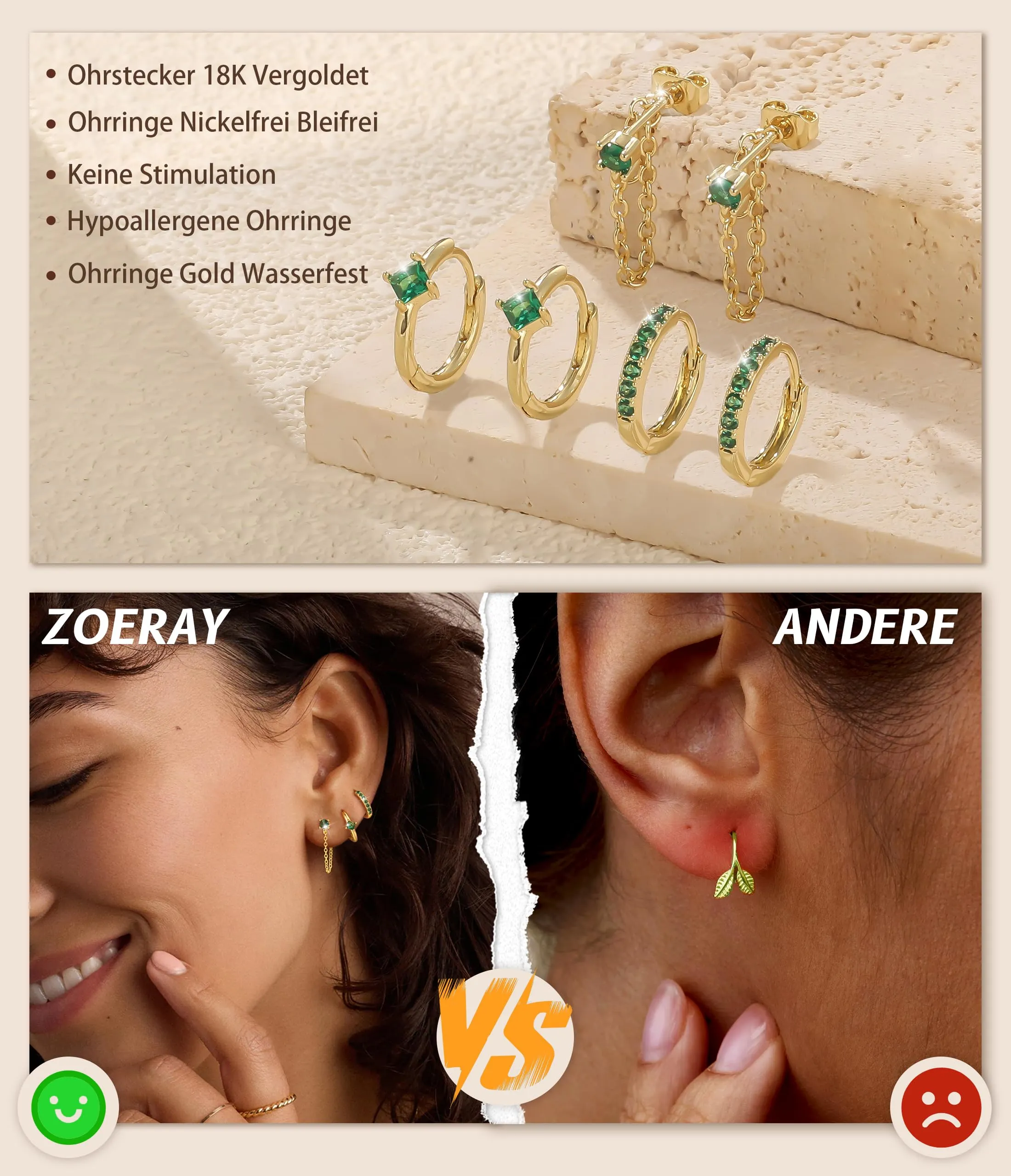 ZOERAY 3Paia Orecchini Donna Argento 925 Oro Placcato 18K Orecchini Cerchio Argento Pendenti con Punto Luce Set Orecchini Bambina Anallergici Impilabile Helix Piercing Regalo per Più Piercing Orecchio - immagine 4